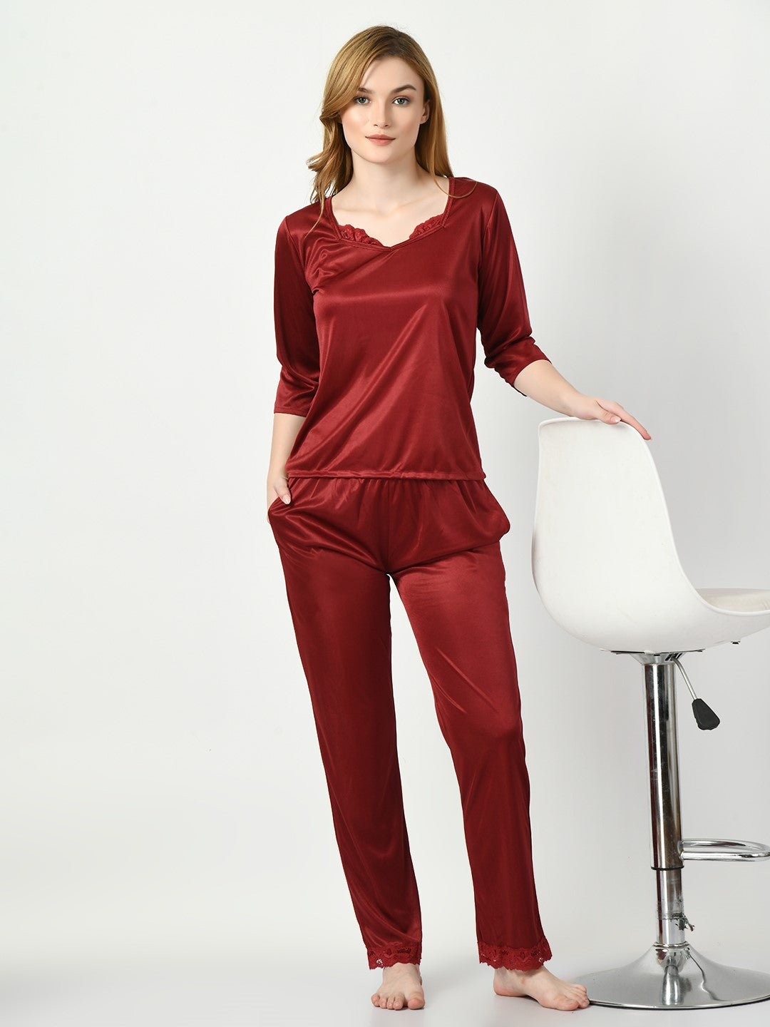 Women's Satin Maroon Nightdress