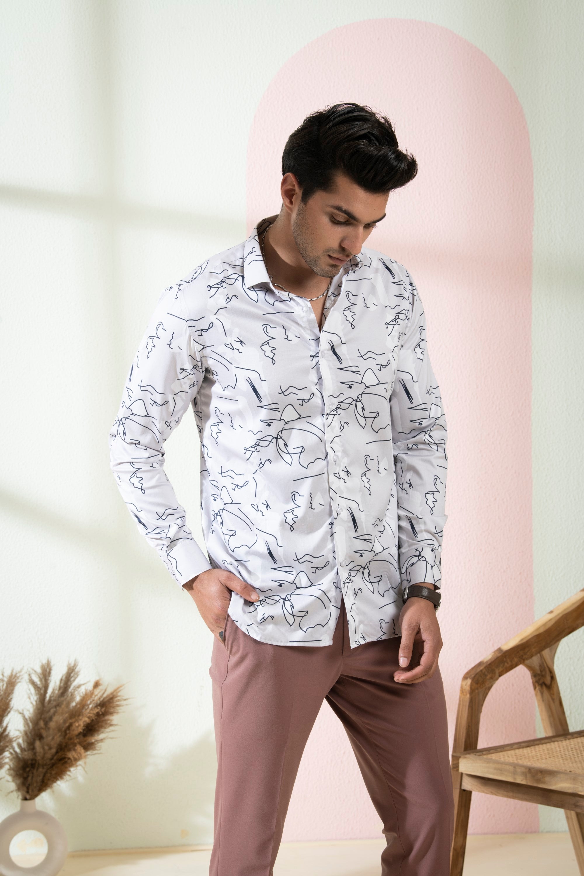 Men's Gray Color Grid Full Sleeves Shirt