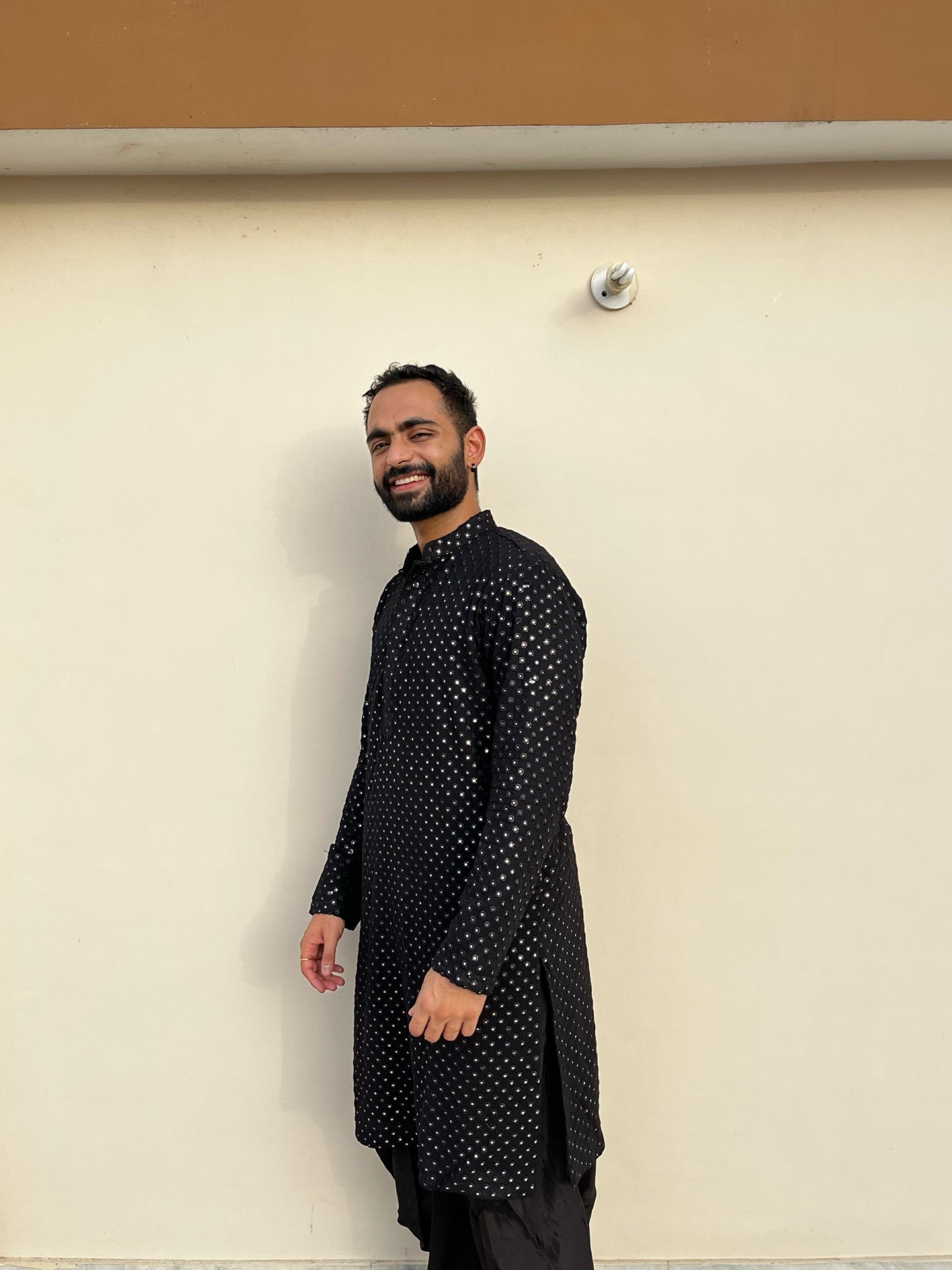 Men's Black Color Black Mirror Kurta + Patiala Pants Georgette & Santone