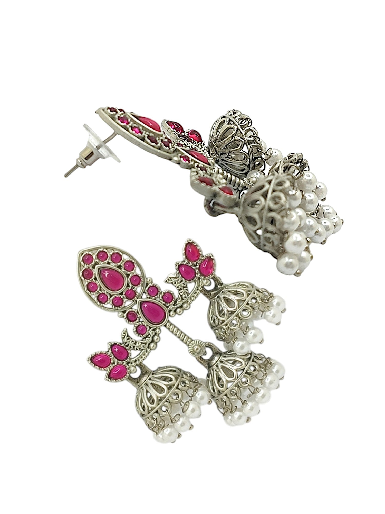 Women's Silver-Plated Classic Floral Jhumka Earrings