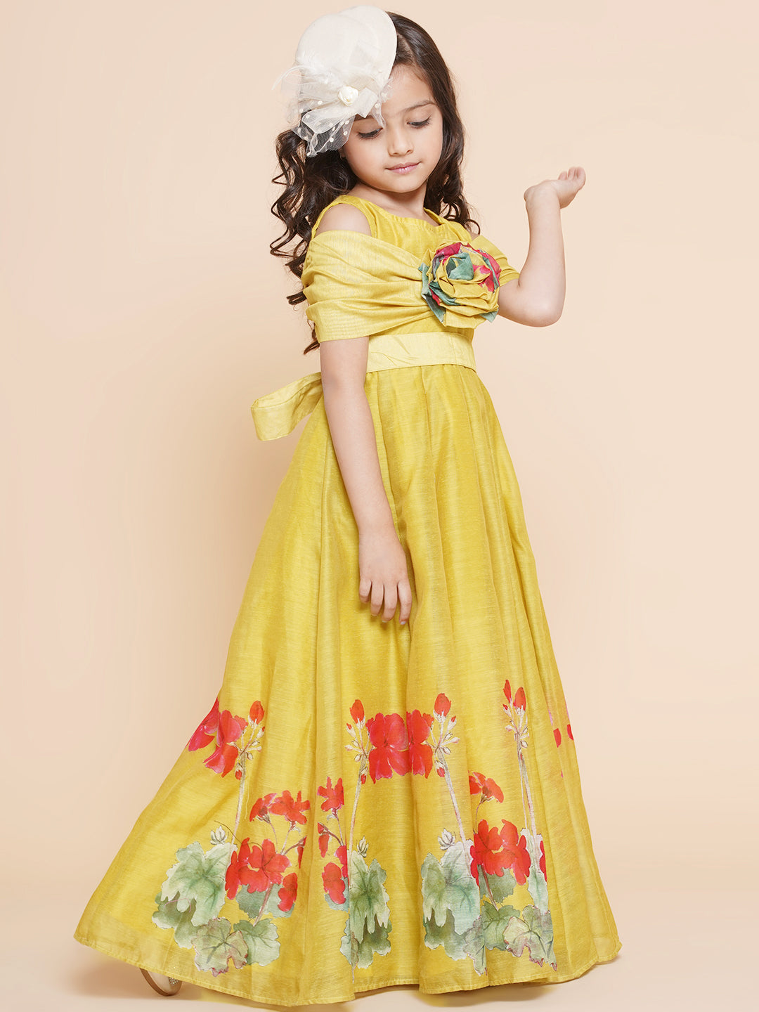 Girl's Yellow Floral Printed Dress