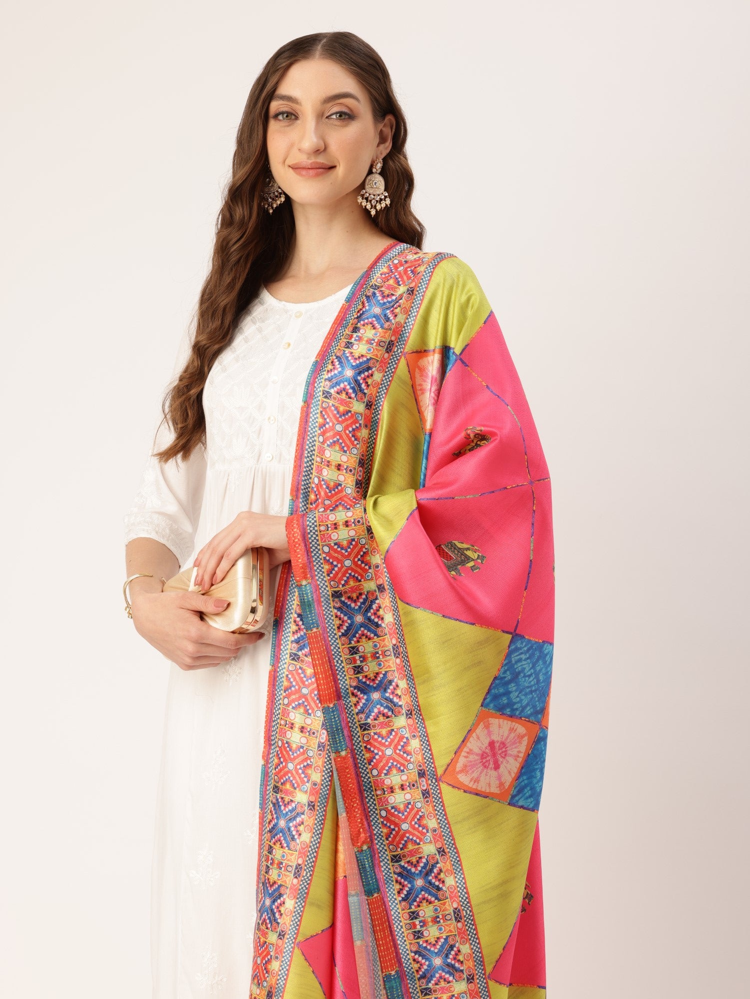Women's Multi Color Cotton Printed Traditional Tassel Dupatta
