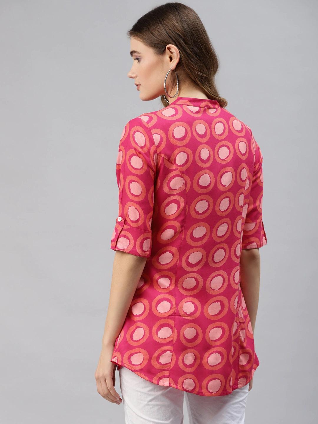 Women's Pink Rayon Shirt Style Top