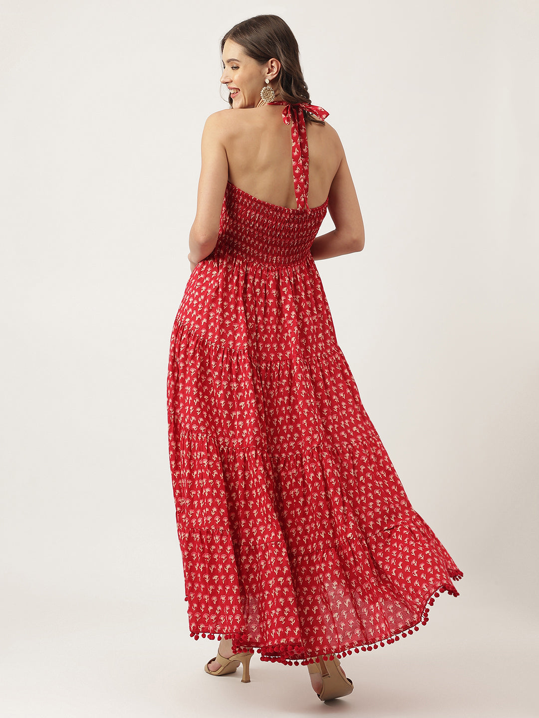 Women's Floral Printed Cotton Ethnic Tired Dress