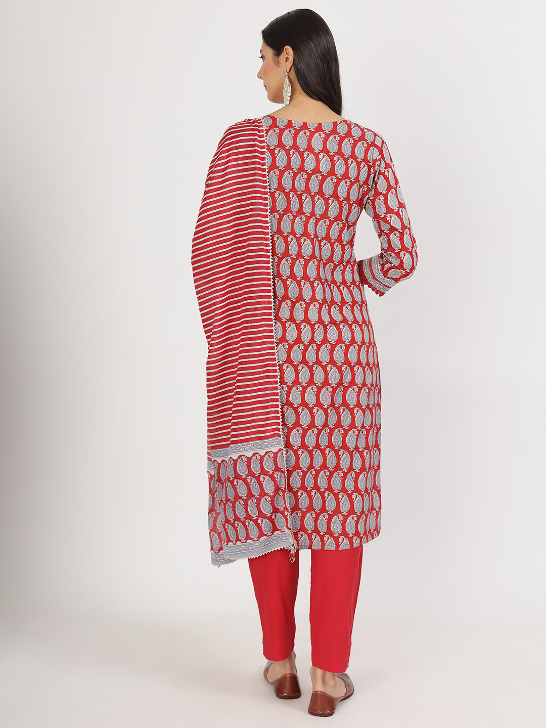 Women's Maroon Floral Print Cotton Kurta pants with Dupatta set for women
