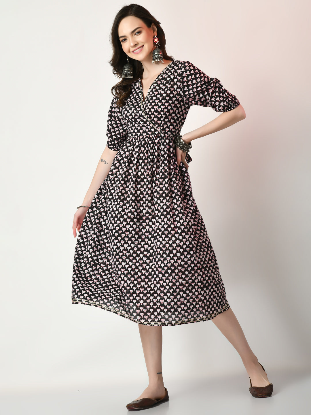 Women's Black Empire Printed Dress