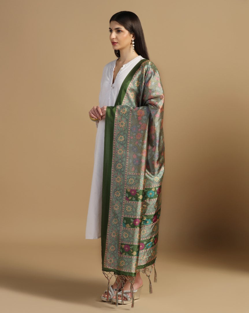 Women's Multi Color Assam Silk Digital Ethnic Motif Print Dupatta