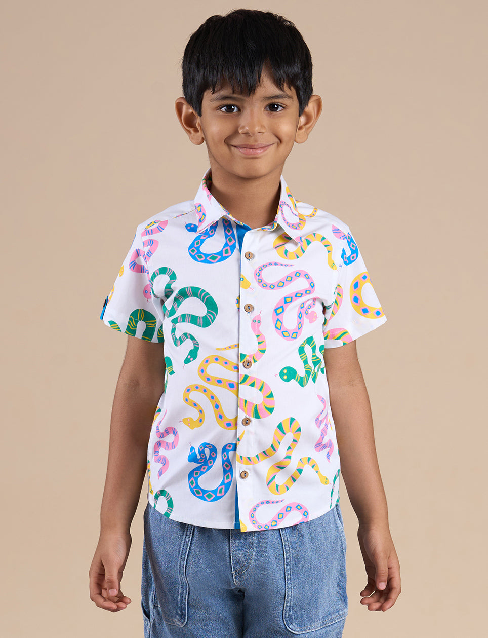 Snakes And Ladders Boys Multi Color Snake Print Shirt From Siblings Collection