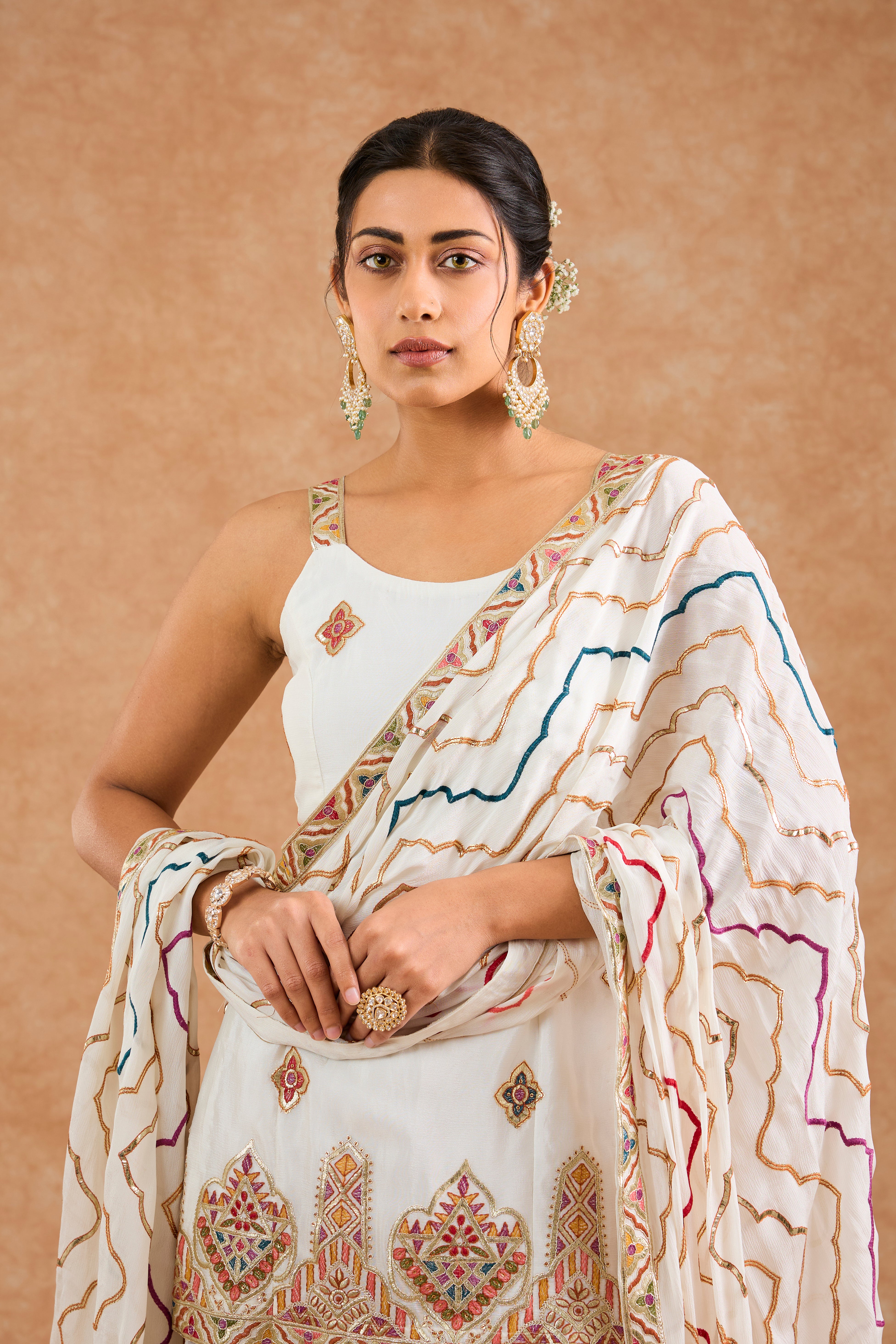 Women's Off White Viscose Floral Straight Sharara Set