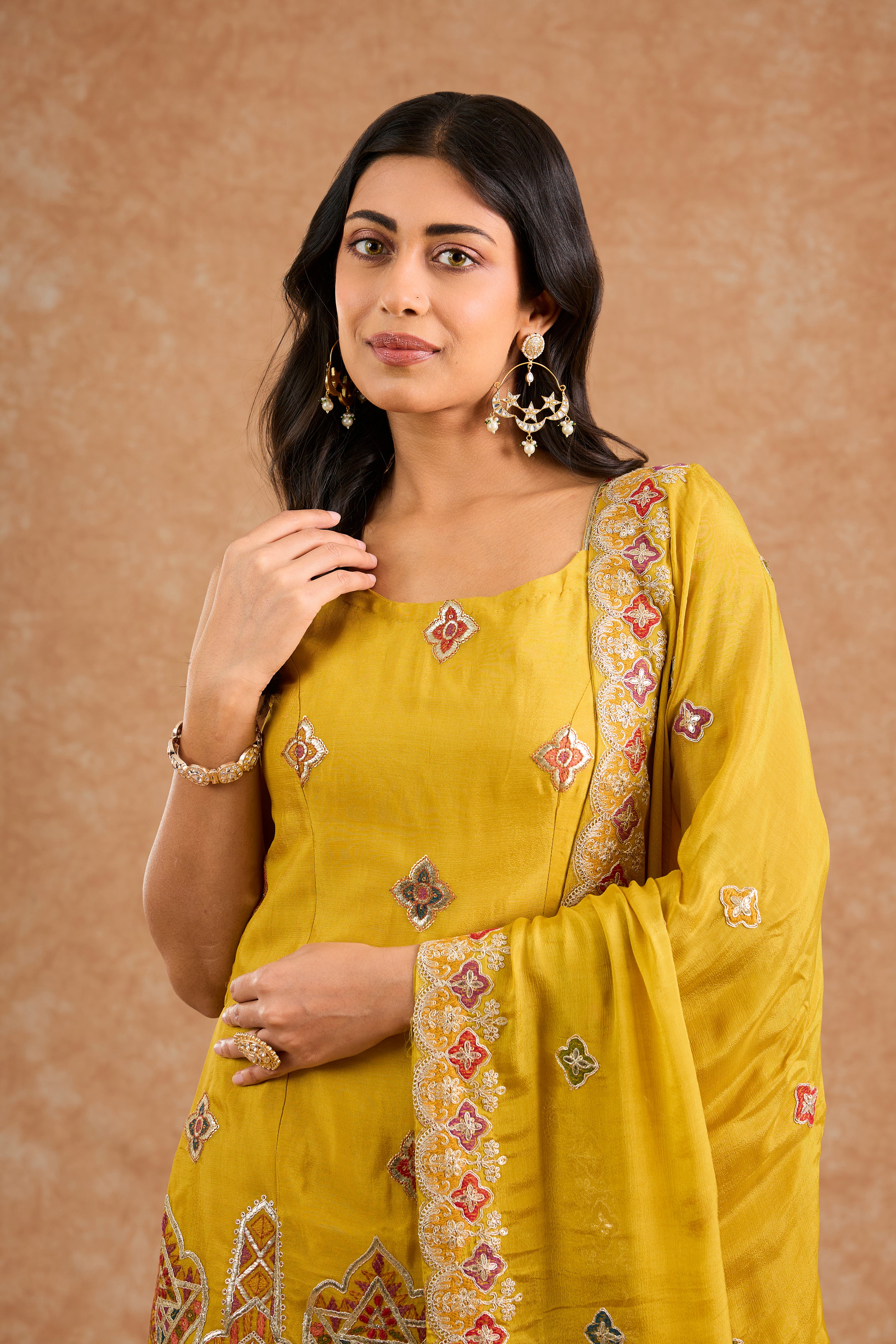 Women's Yellow Viscose Floral Straight Sharara Set