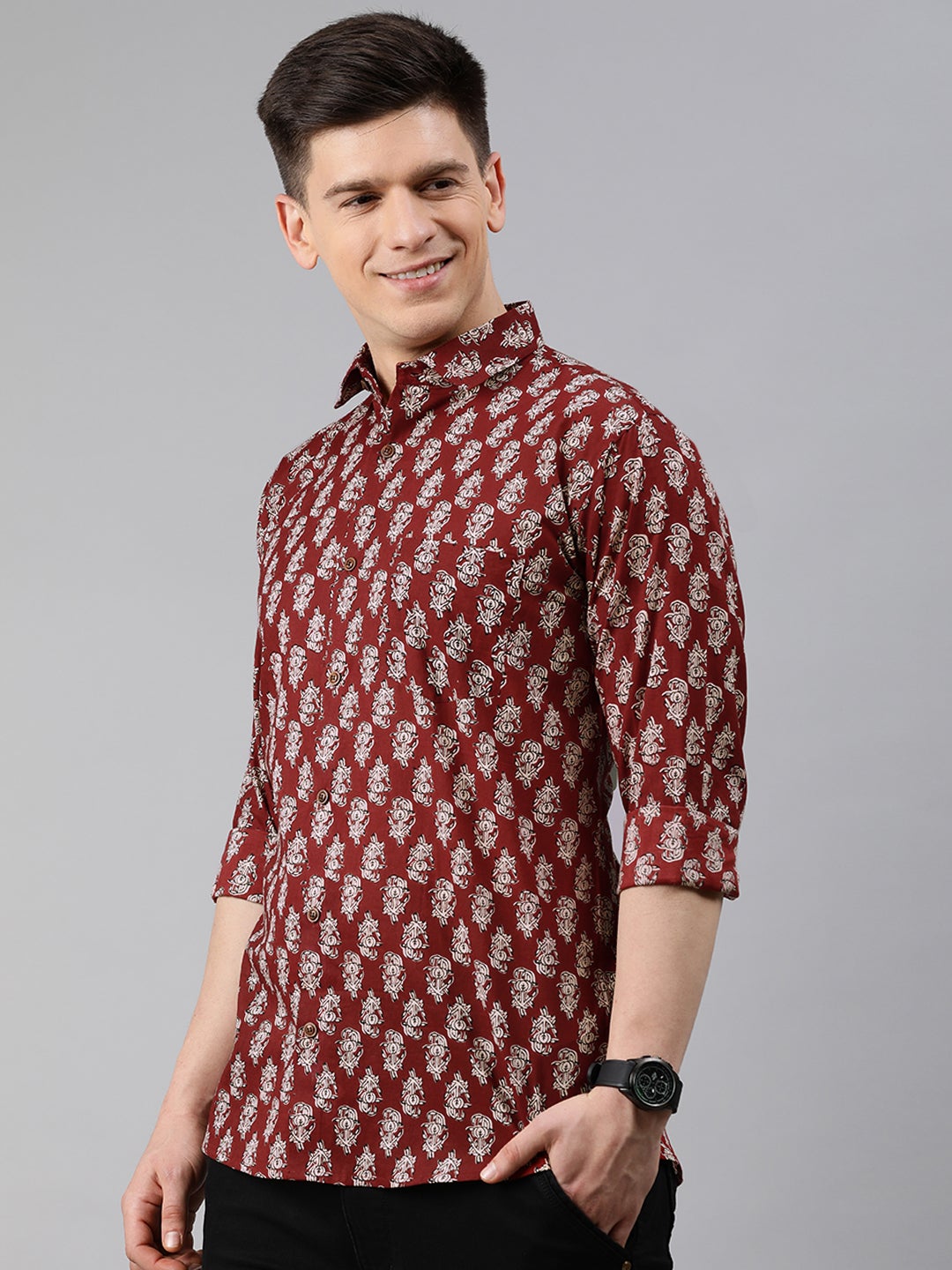 Men's Maroon Cotton Full Sleeves Shirts For Men