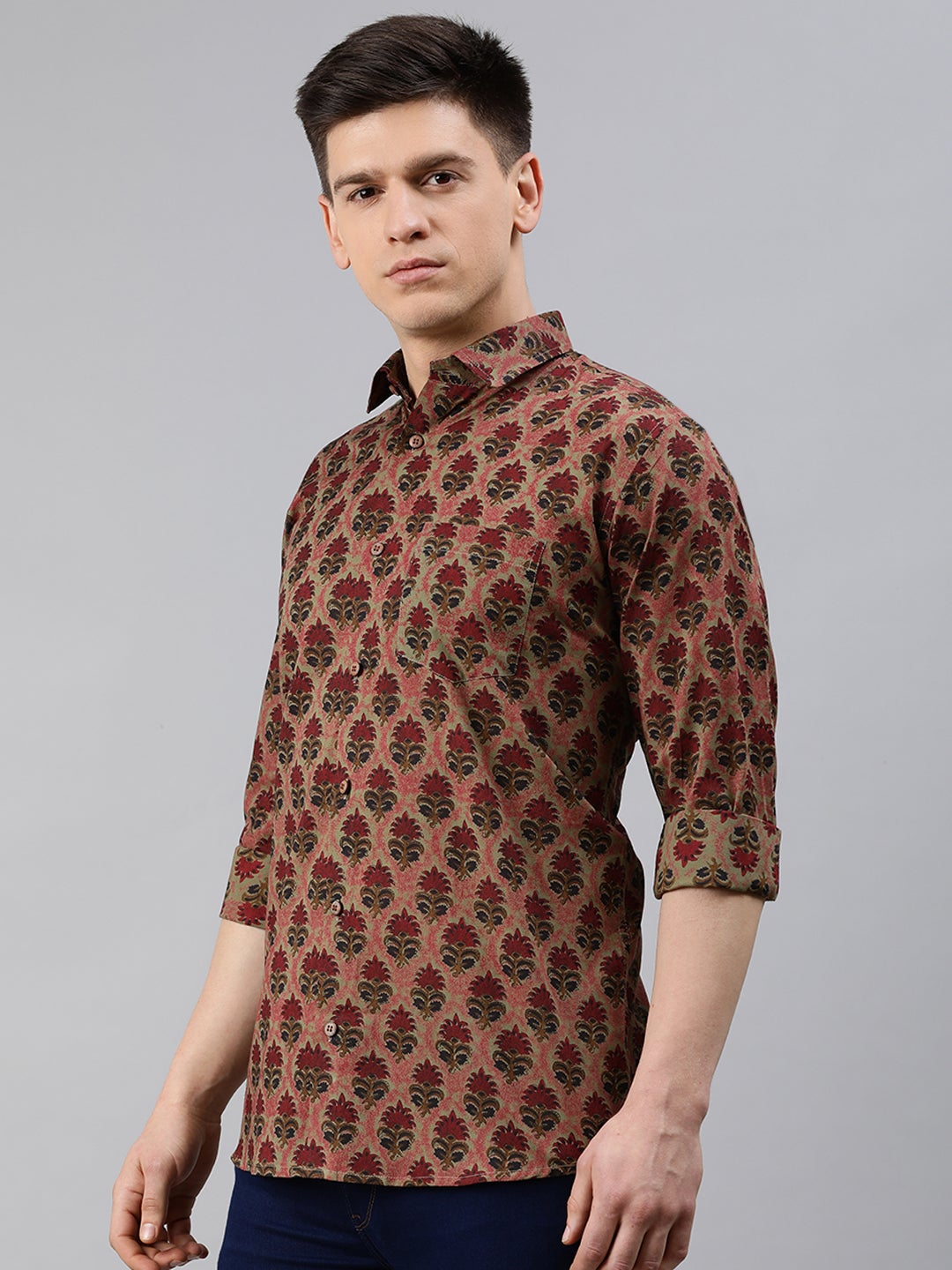 Men's Brown Cotton Full Sleeves Shirts For Men