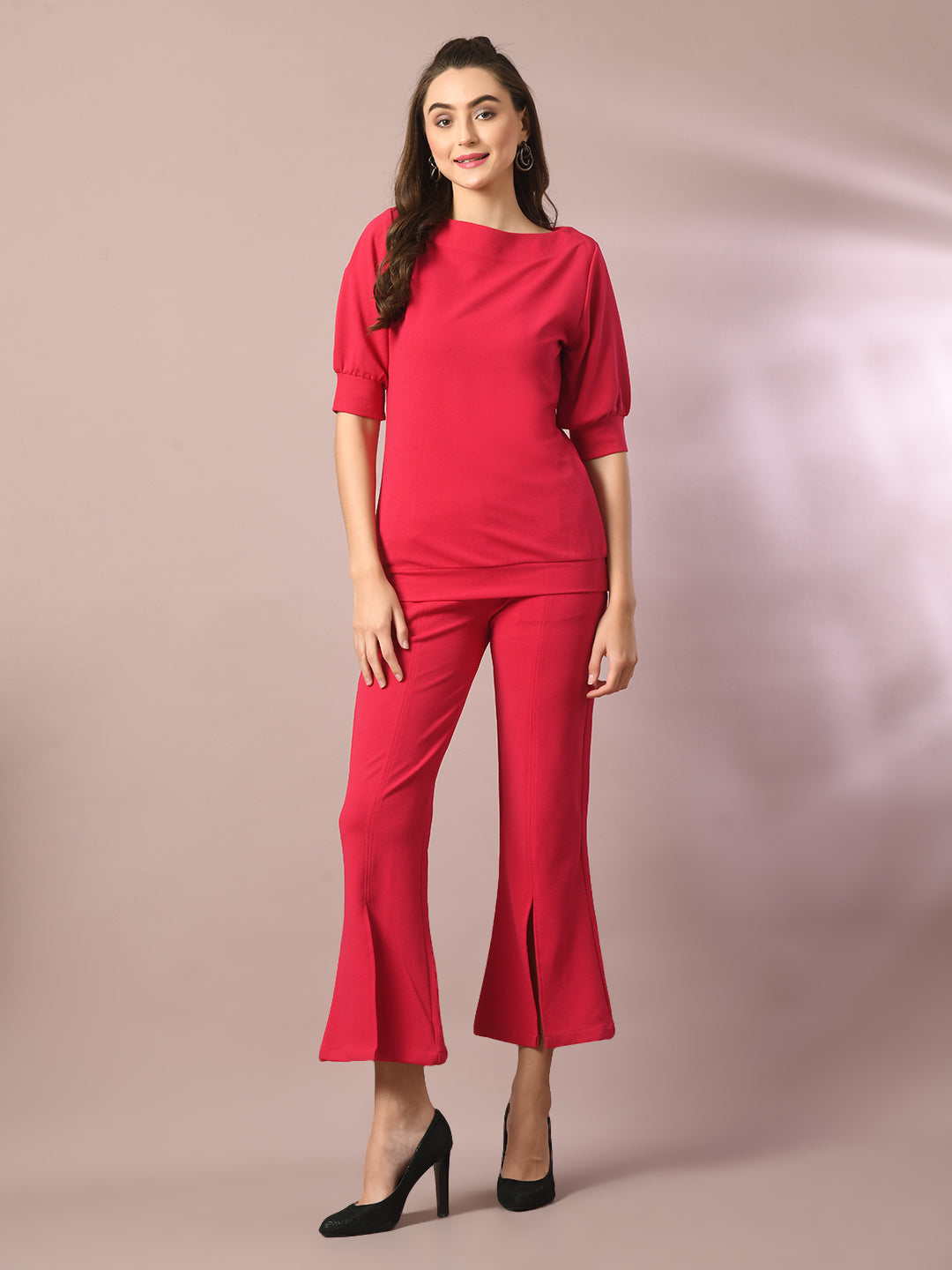 Women's Pink Solid Party Parallel Trousers