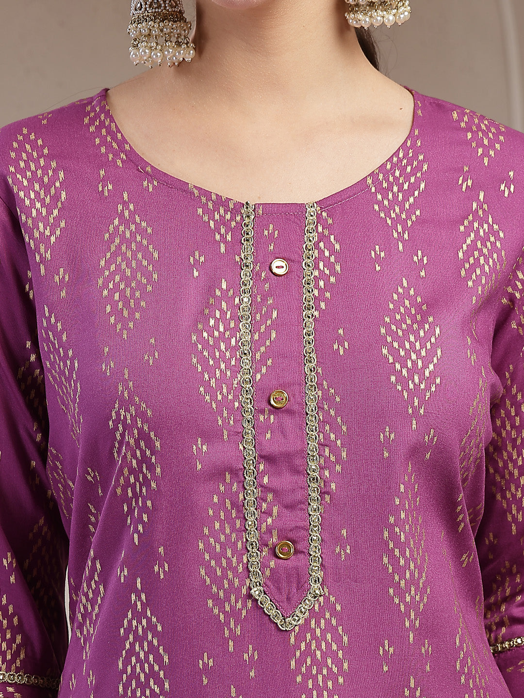 Women's Purple Ikat Printed Rayon A-line Kurta