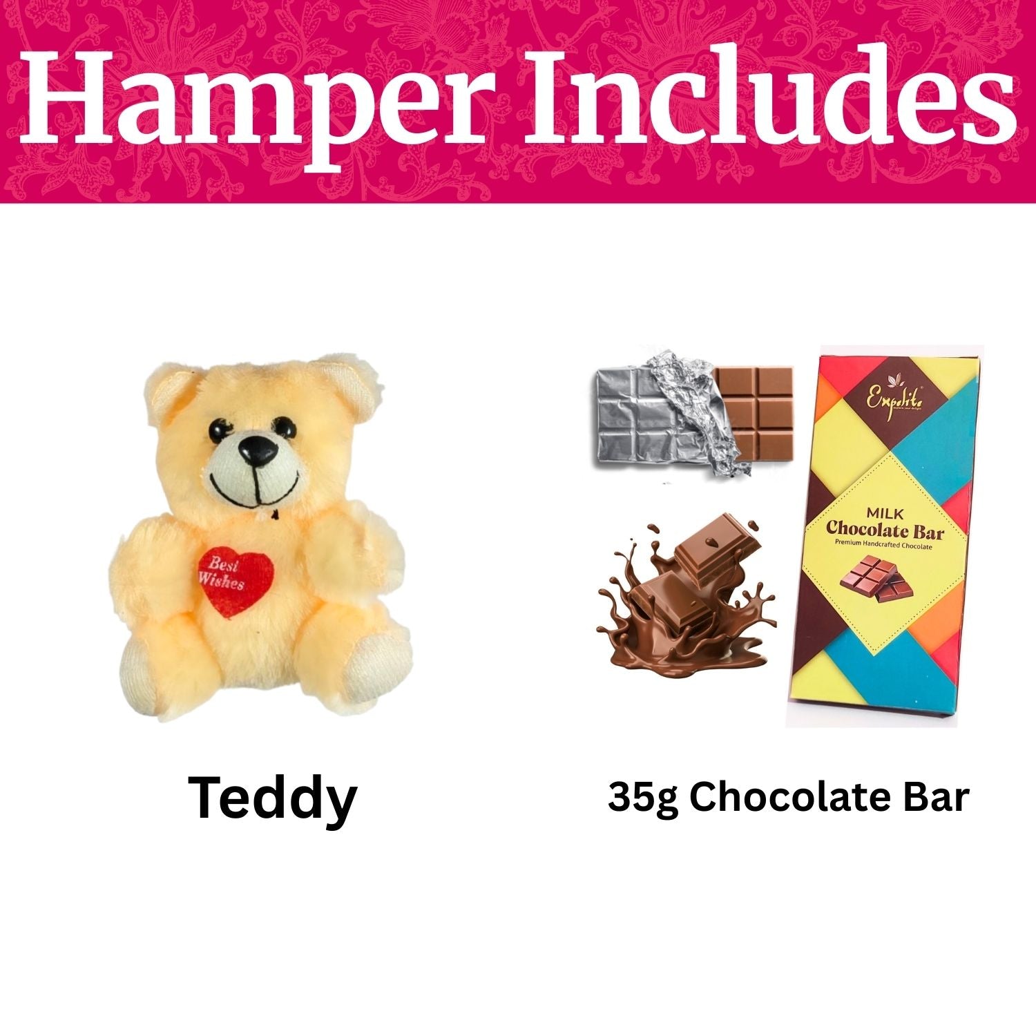 Unique Rakshabandhan Chocolate Combo With Greeting Card , 35G Chocolate Bar And Teddy Gift For Sister