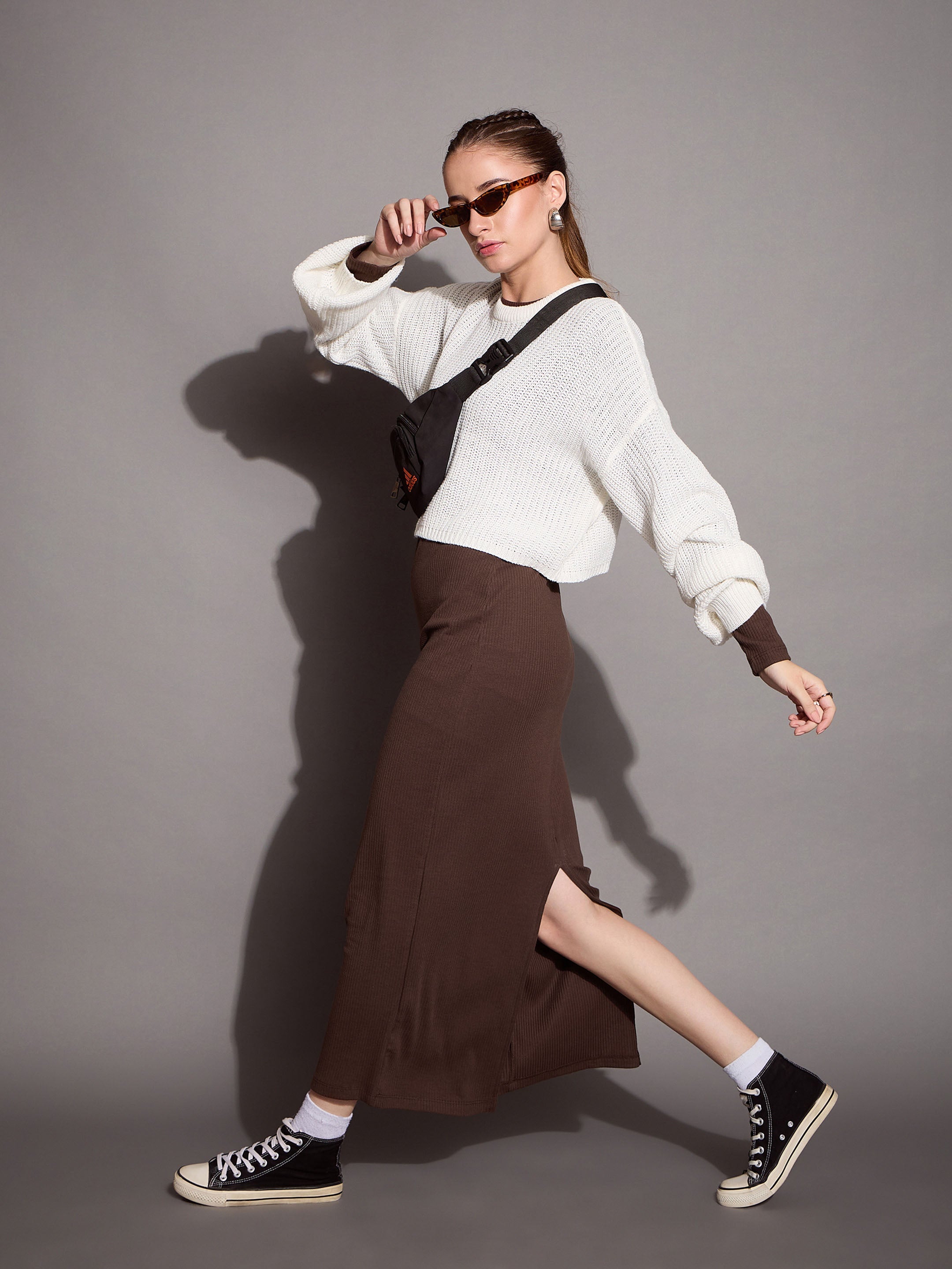 Women's Brown Rib Dress
