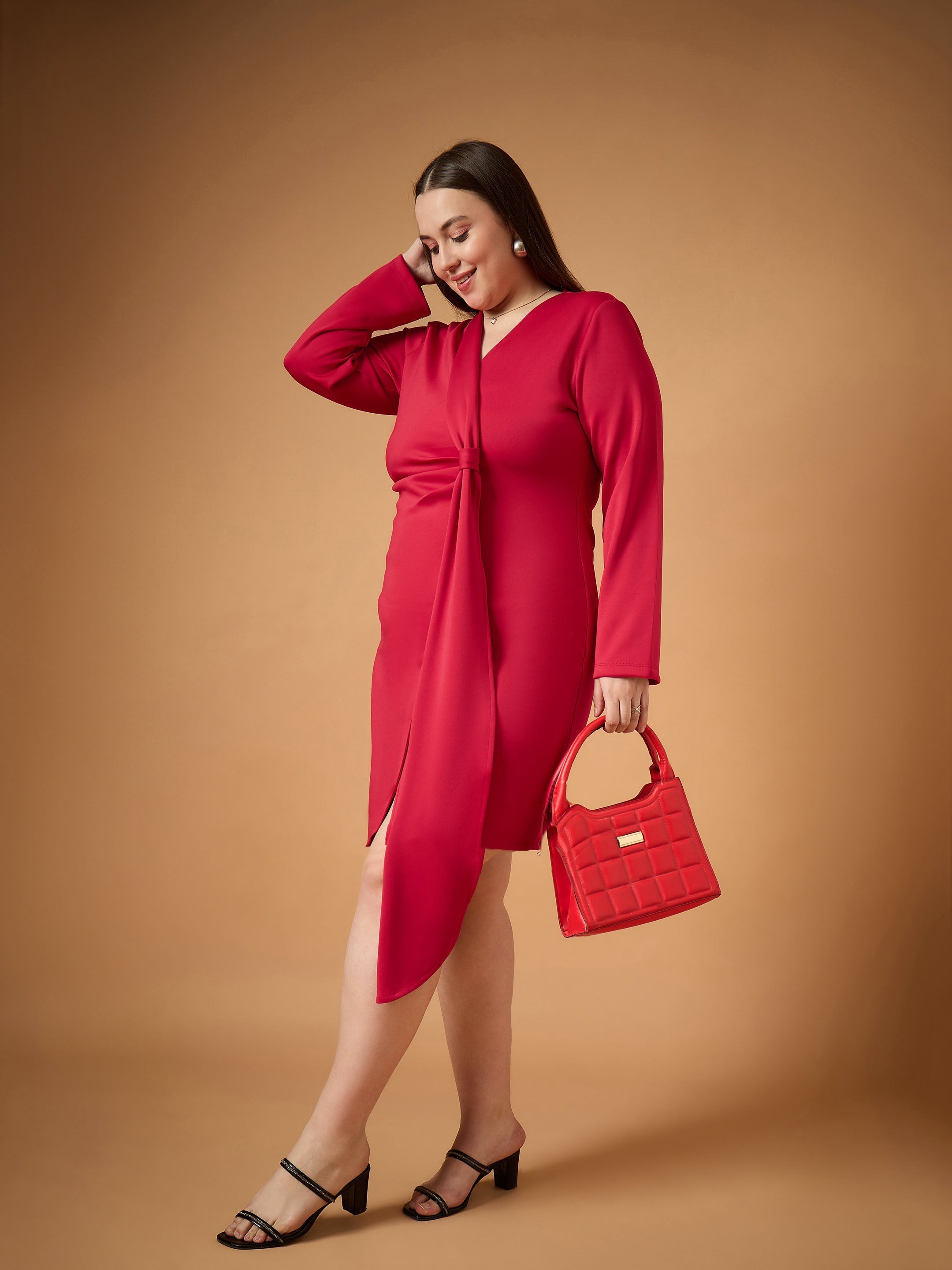 Women's Red Solid Dress
