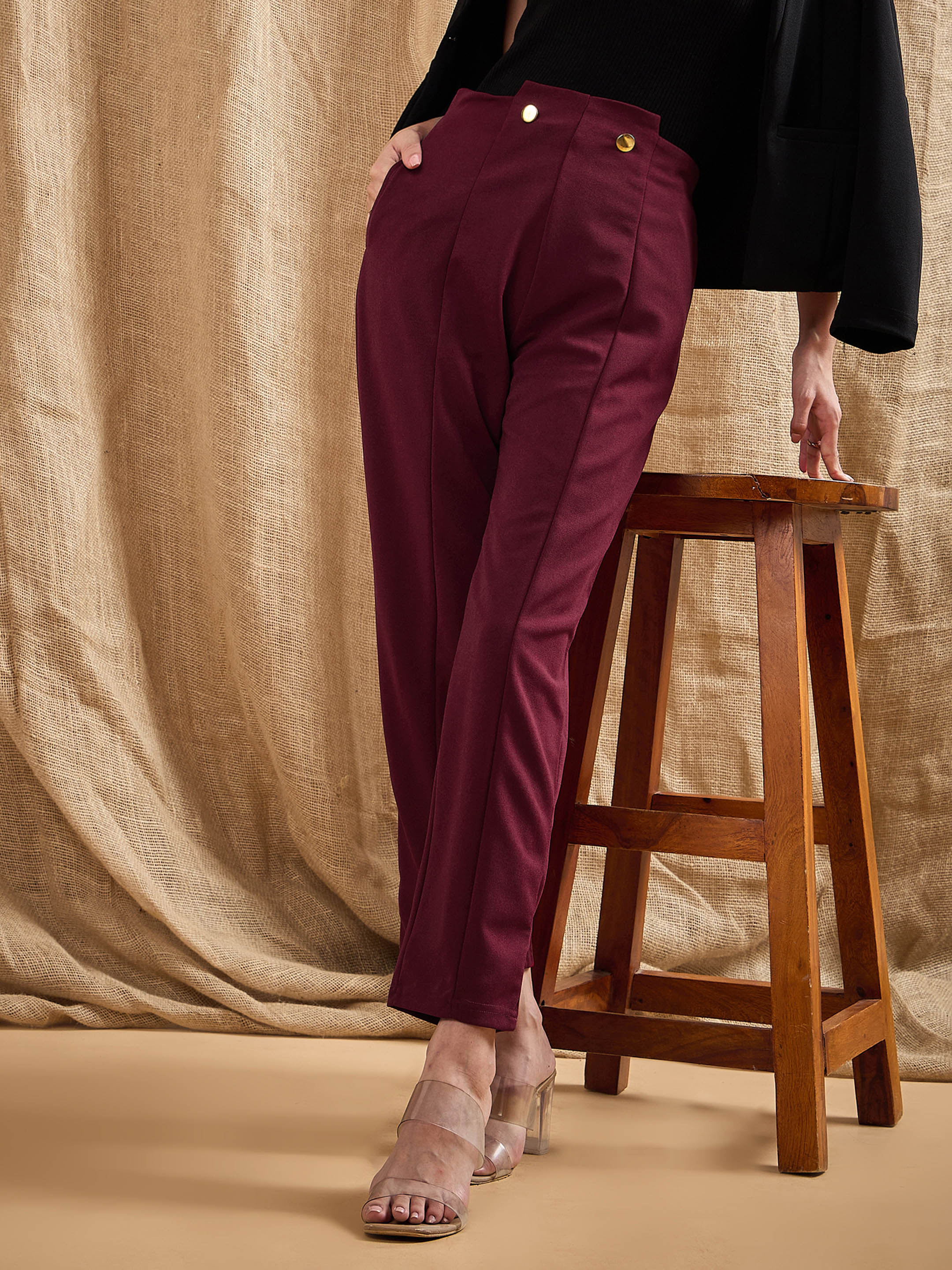 Women's Red Solid Pant