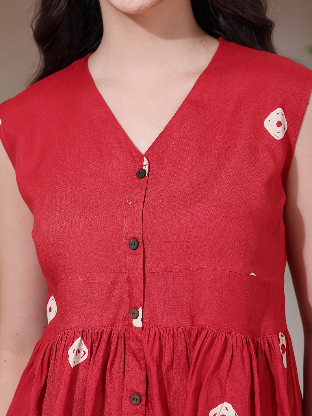 Women's Red Bandhani Printed Rayon Peplum Top