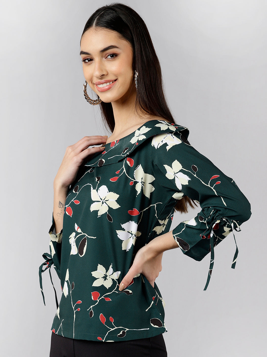 Women's Green Georgette Floral Printed Top