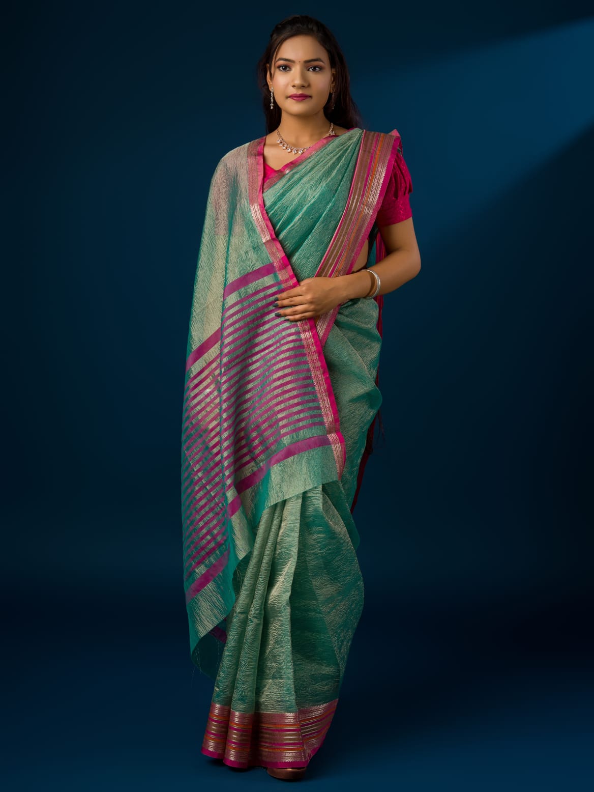 Women's Crush Tissue Silk Banarasi Border Saree INA