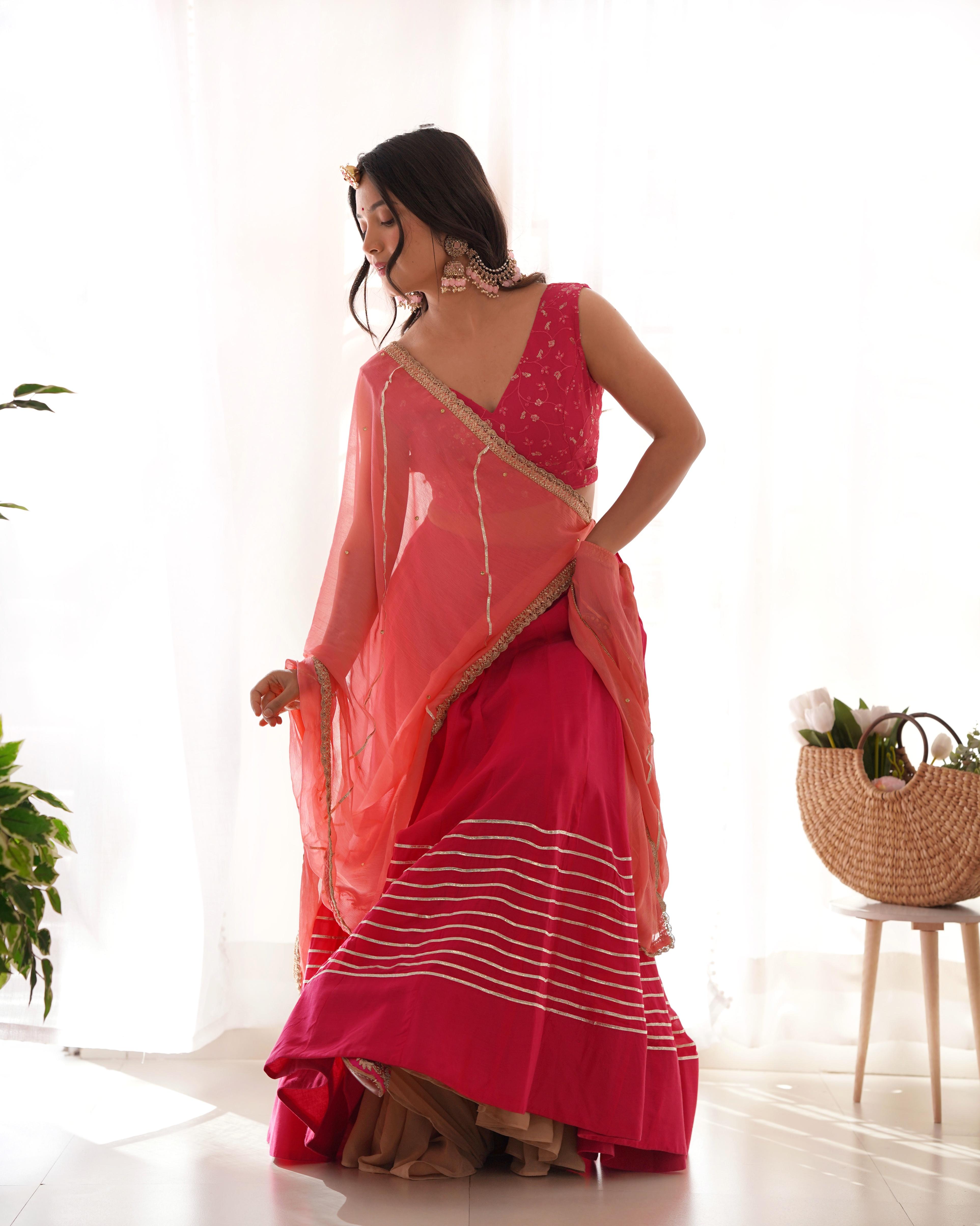 Women's Magenta Ruby Dreamy Pink Lehenga Set