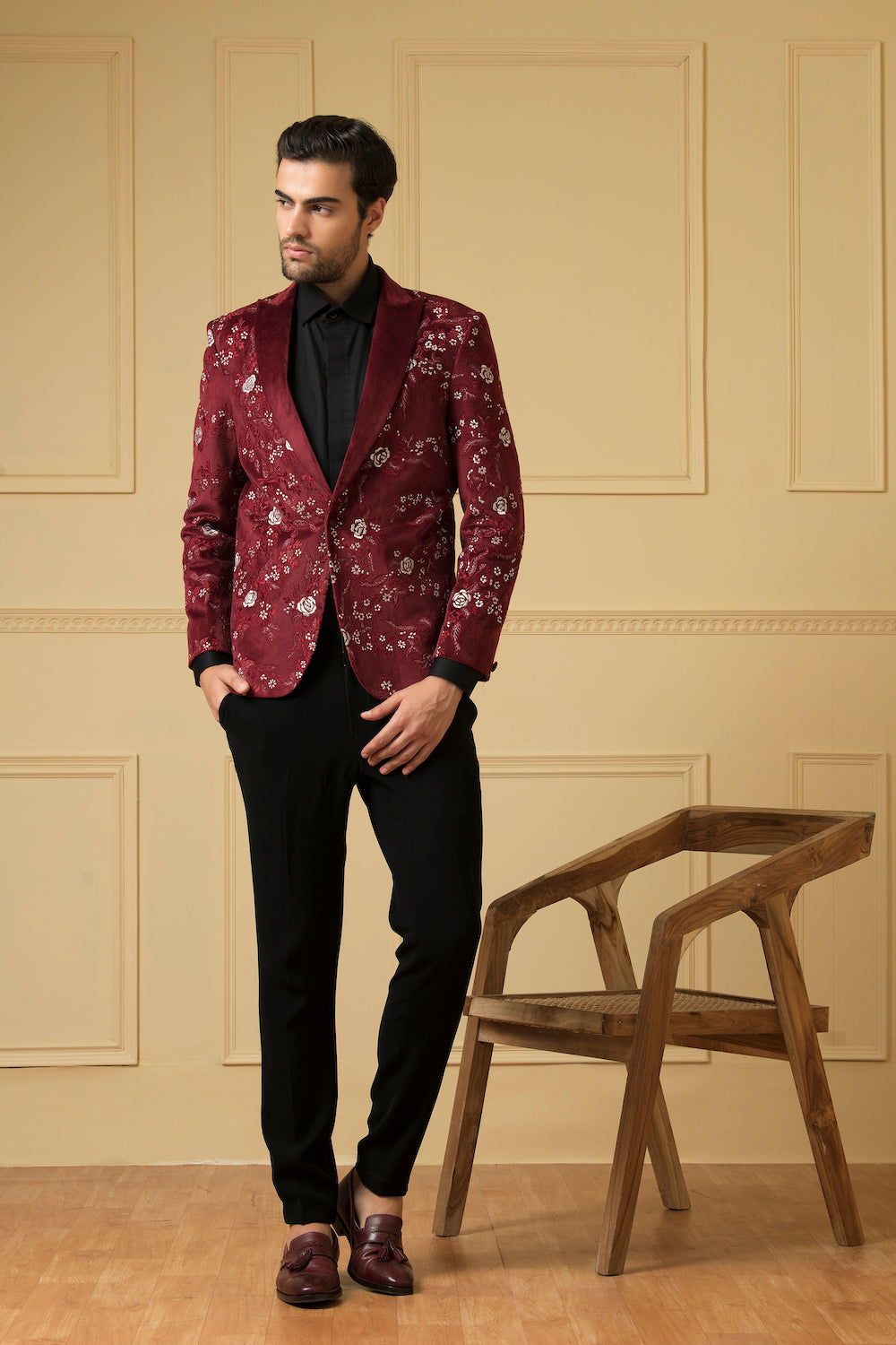 Men's Maroon Embriodered Blazer
