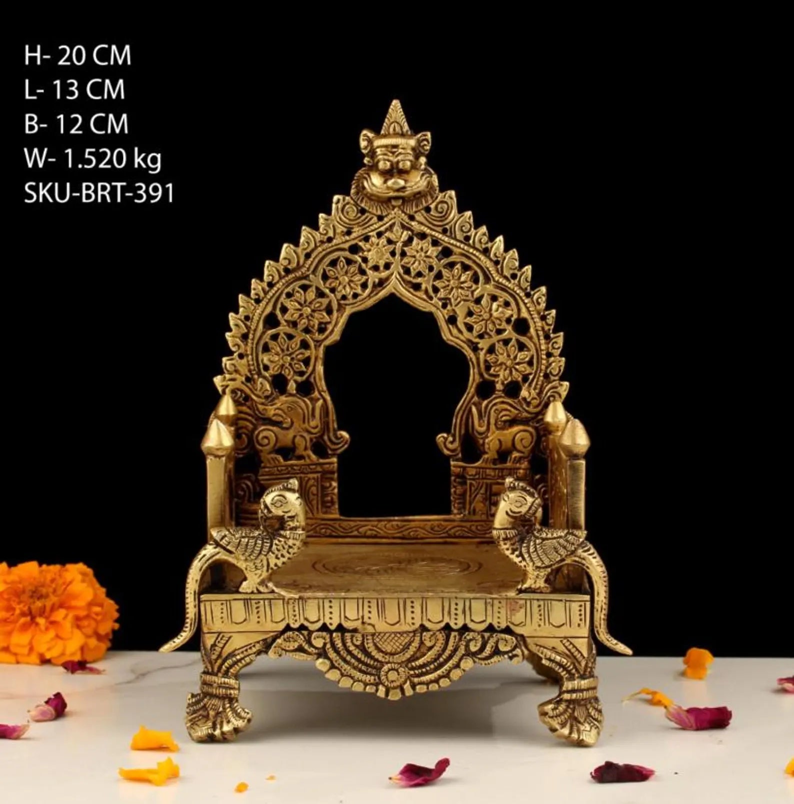 8 Inch Brass Singhasana – Handcrafted Divine Throne for Idols (1.52 kg)