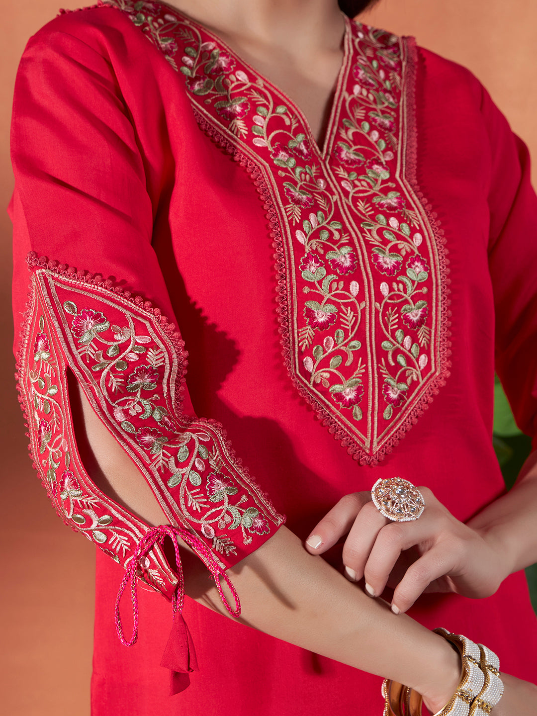 Women's Rani Roman Viscose Embroidery Work Kurta Set