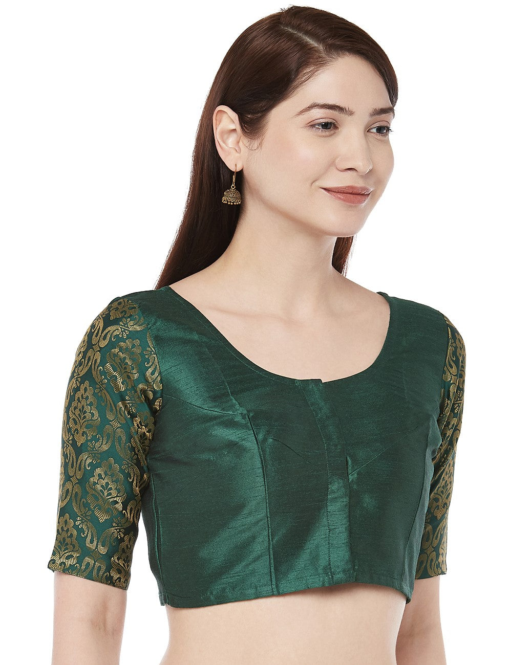 Women Dark Green Brocade Saree Blouse