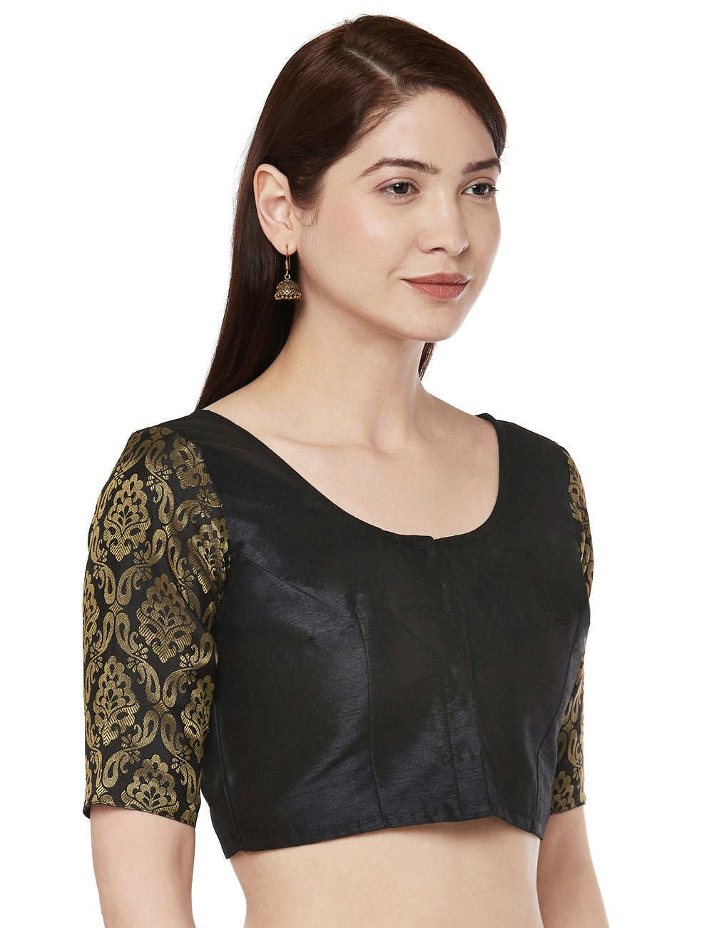 Women Black Polyester Silk Saree Blouse