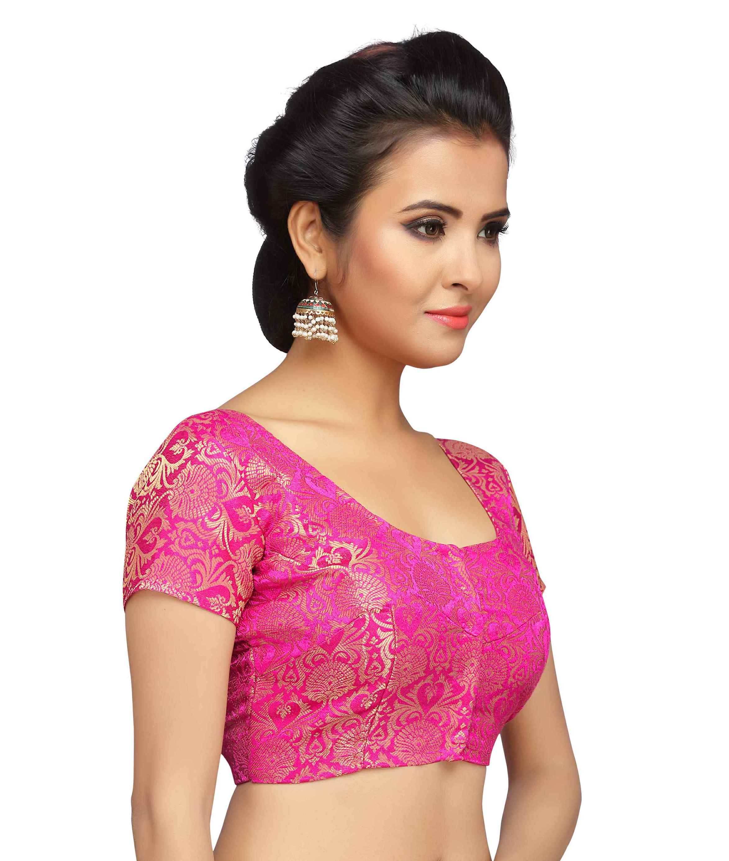 Women Pink Banarasi Brocade Saree Blouse