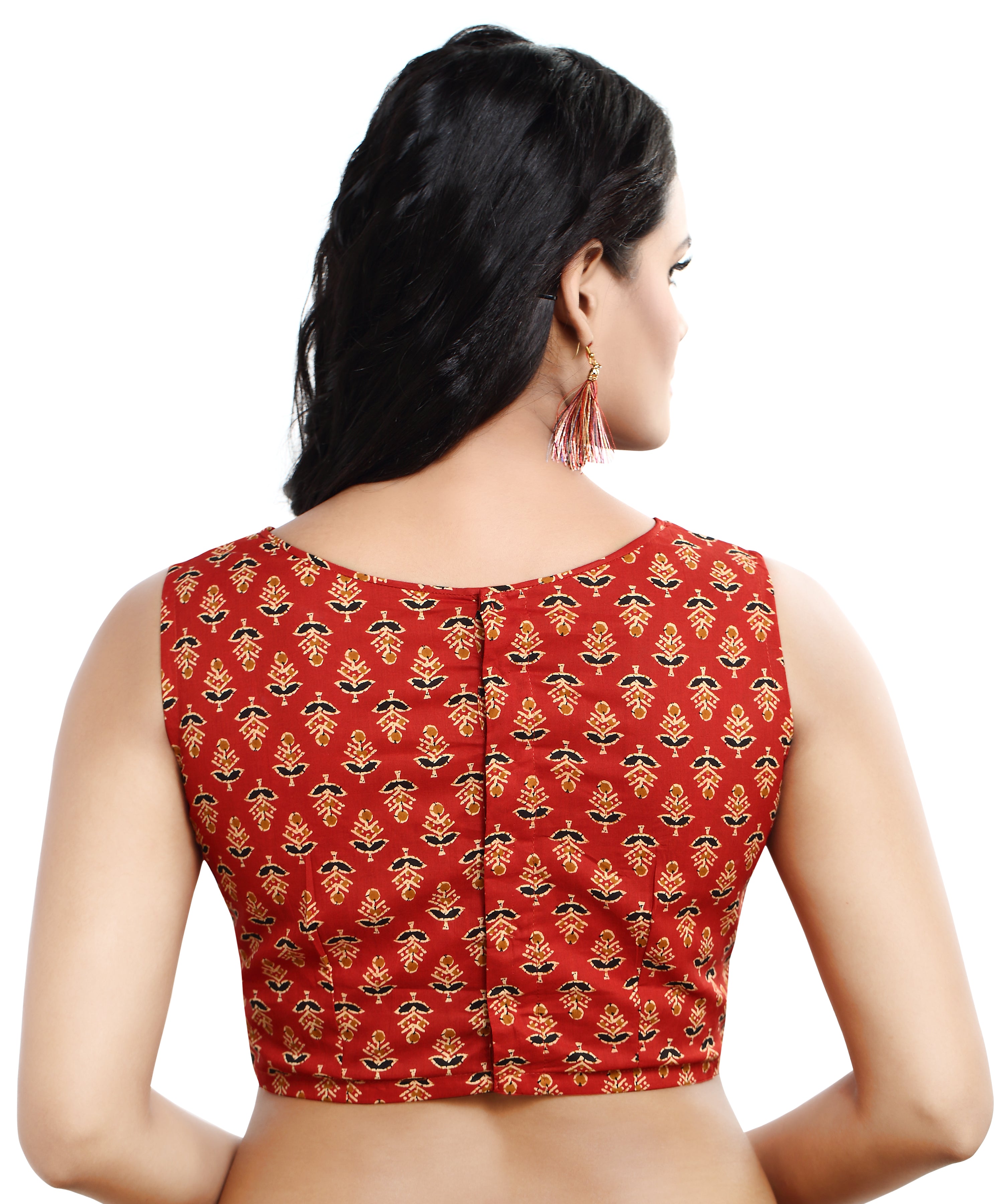 Women's Cotton Floral Print Sleeveless Readymade Saree Blouse