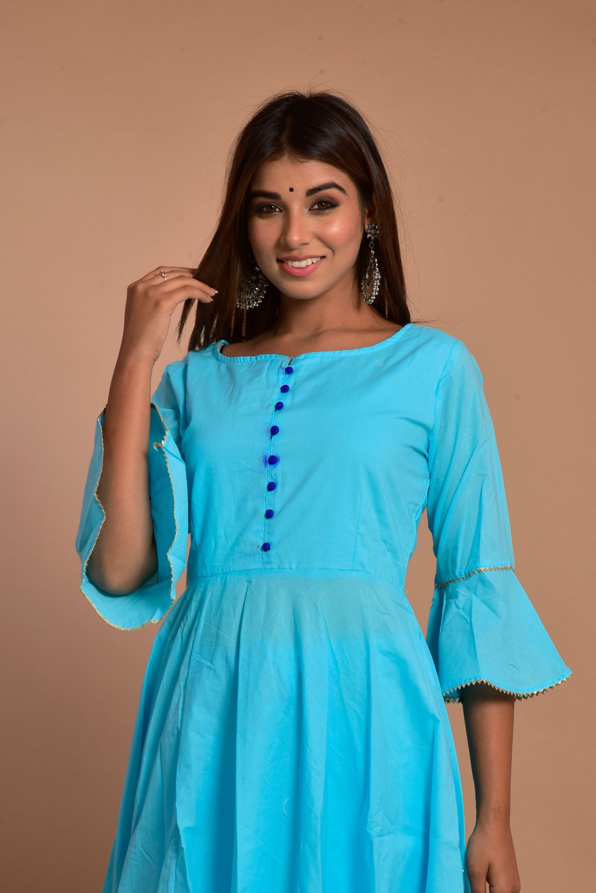 Women's Blue Tie-Dye Anarkali & Palazzo Set