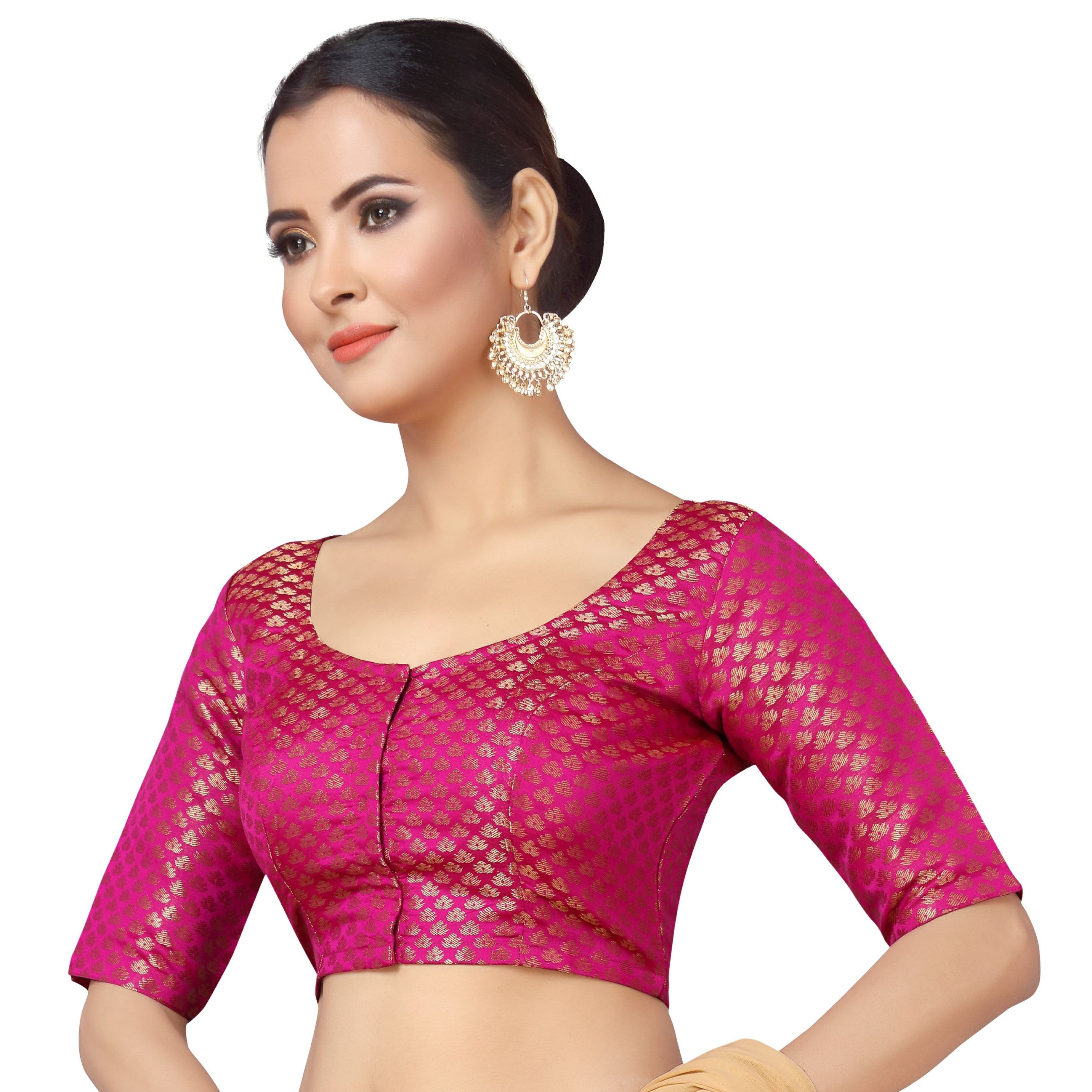 Women's Pink Brocade Saree Blouse