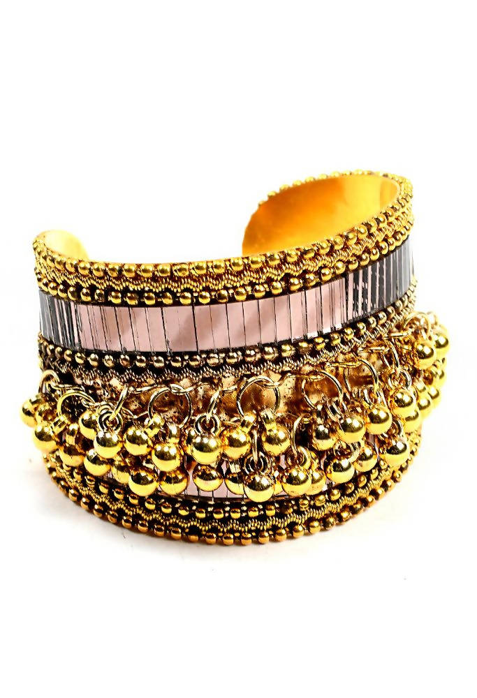 Johar Kamal primium quality oxidised mirror & ghungru cuff openable Bracelet