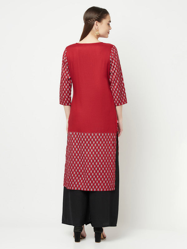 Women's Rayon Digital Screen print straight kurta,Maro