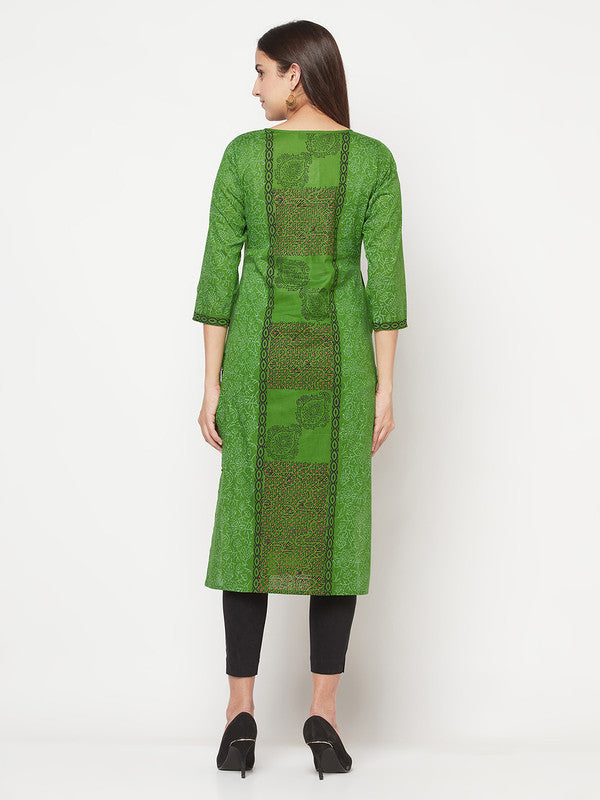 Women's Cotton Block print straight kurta,Gre