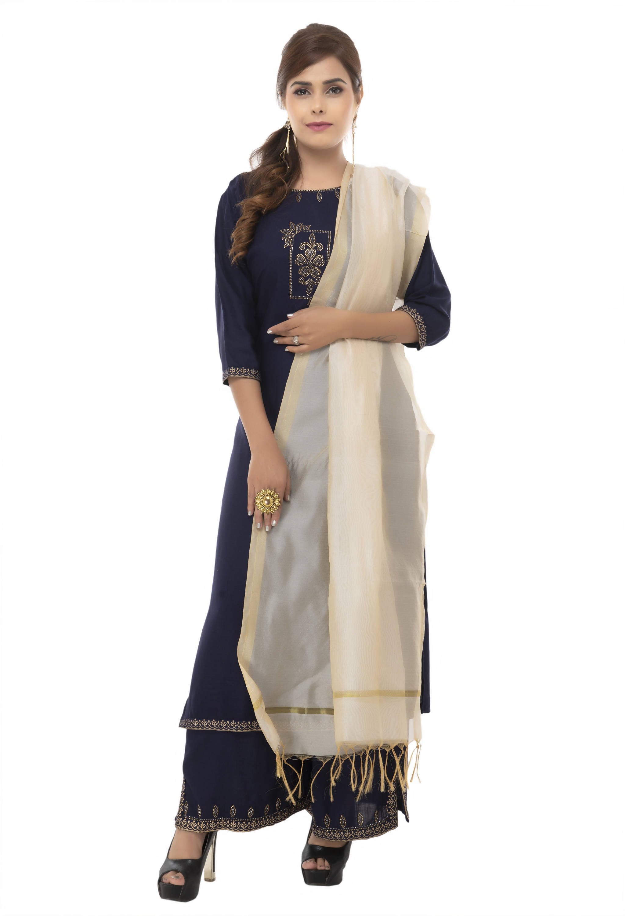 Women's Banarsi Chanderi Piping Dupatta Mfd0025