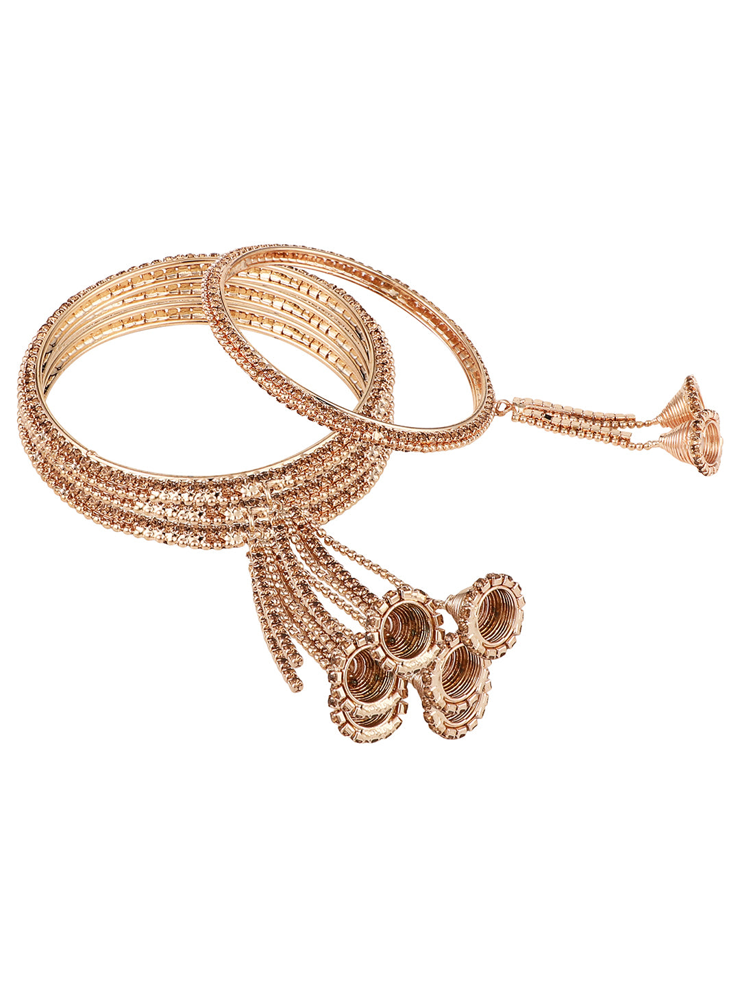 Women's/Girls Traditional Antique Gold Plated Stone Studded Dangle Drop Bangle Set Of 4