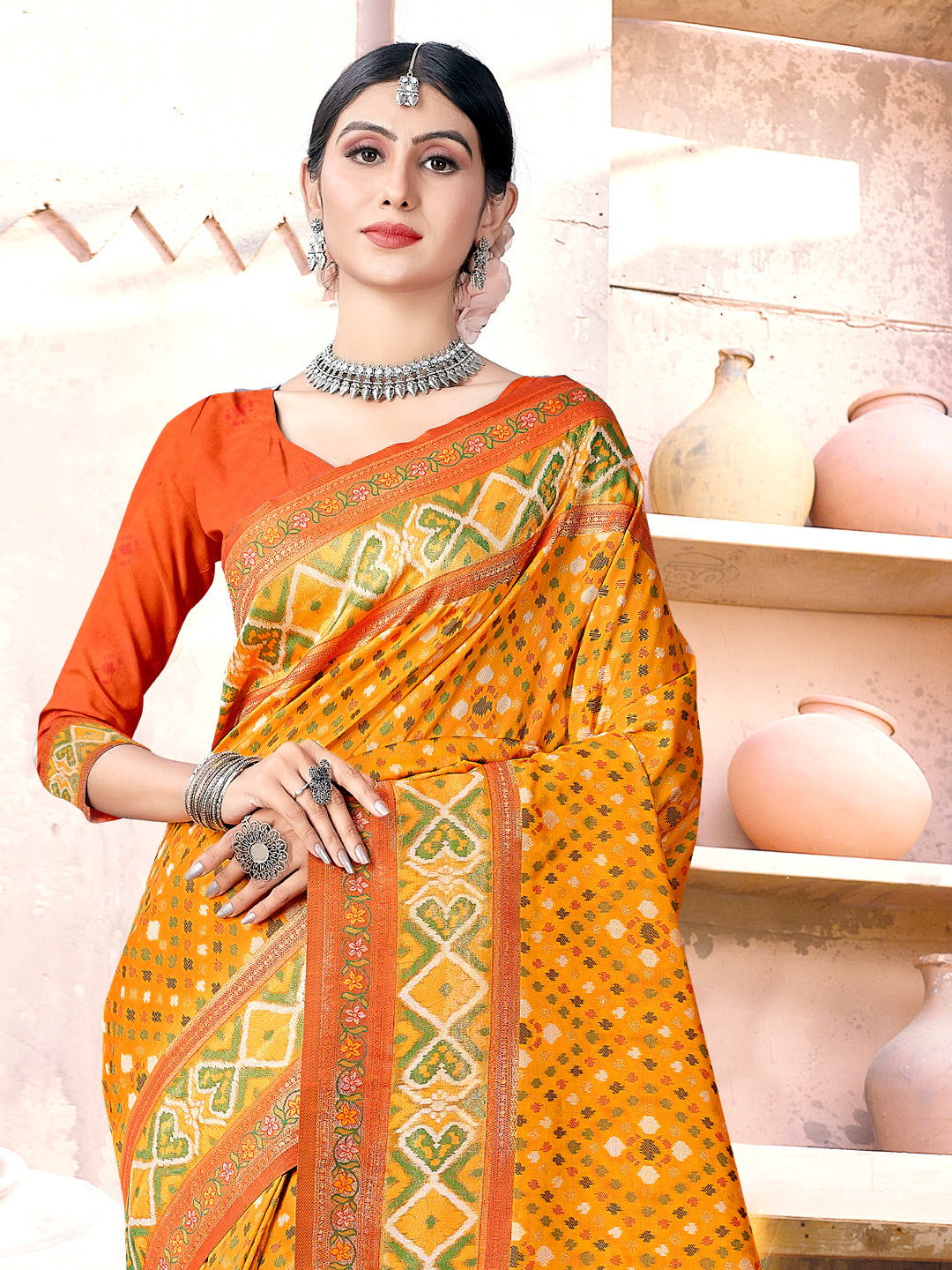 Women's Yellow SILK Woven Zari Work Traditional Tassle Saree