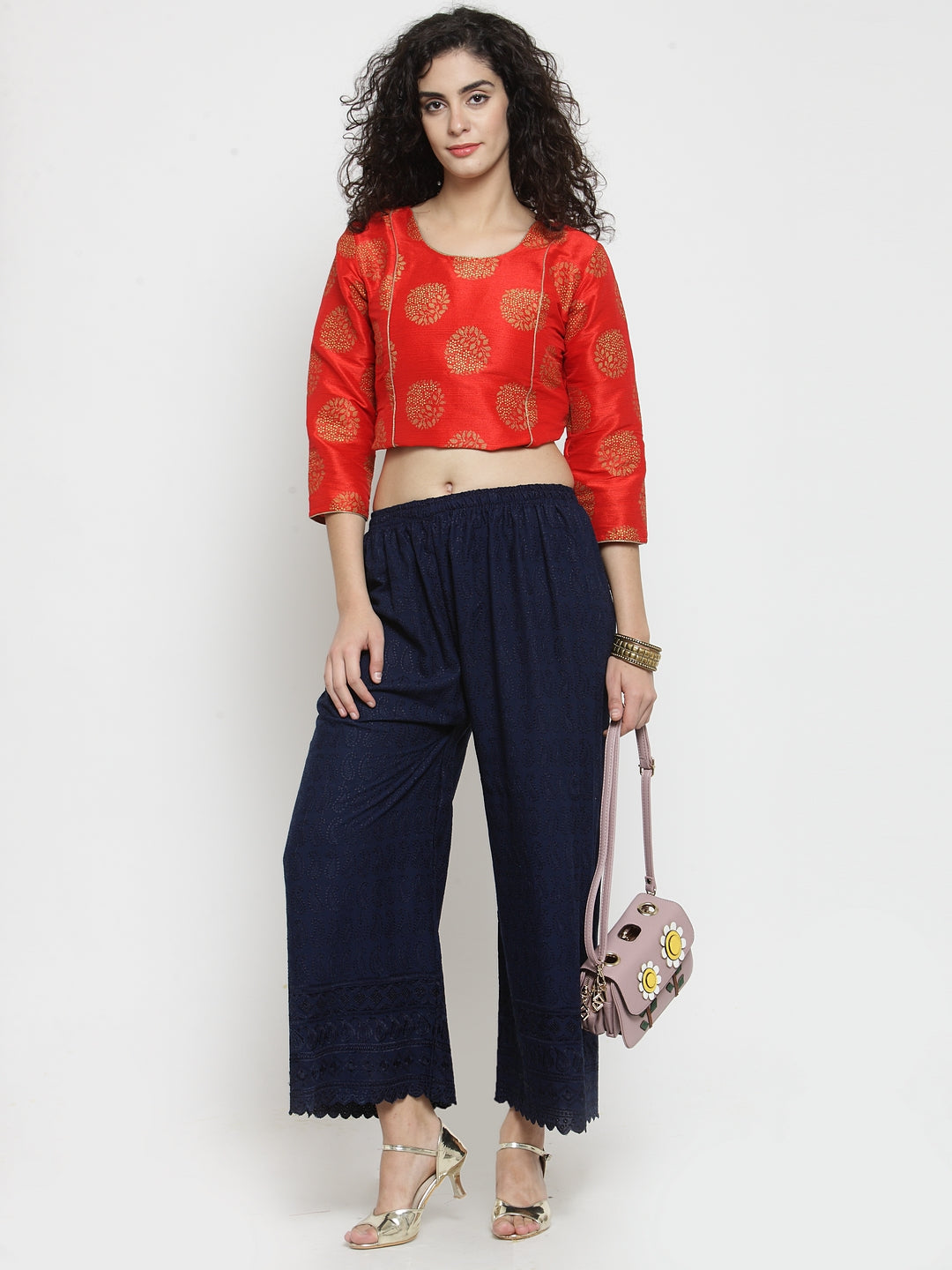 Women's Navy Blue Full Chikankari Rayon Palazzo