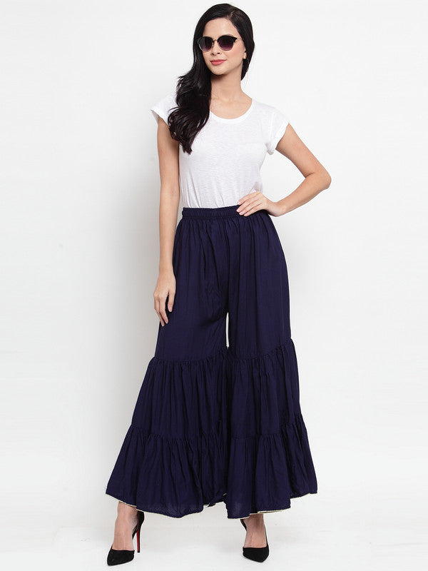 Women's Navy Blue Flared Solid Gharara