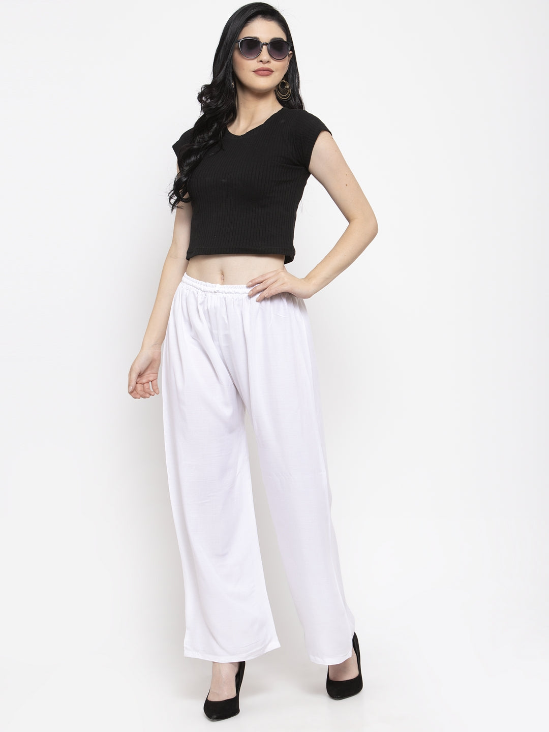 Women's White Solid Rayon Palazzo
