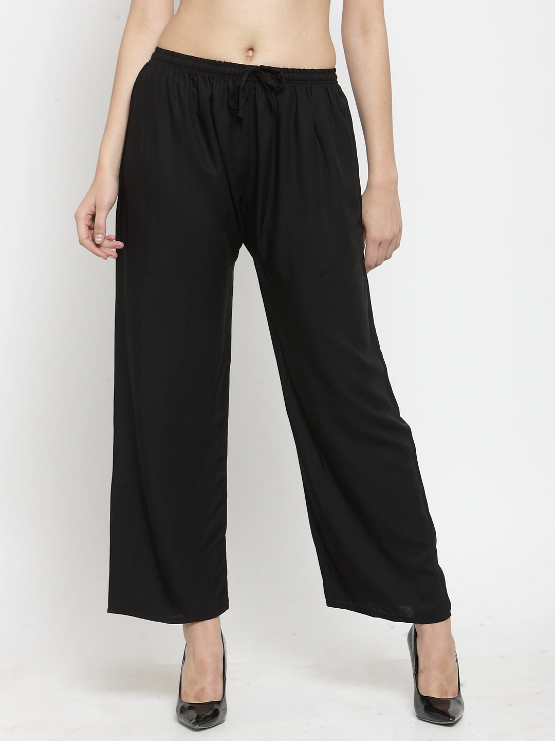 Women's Solid Black & White Rayon Palazzo (Pack Of 2)