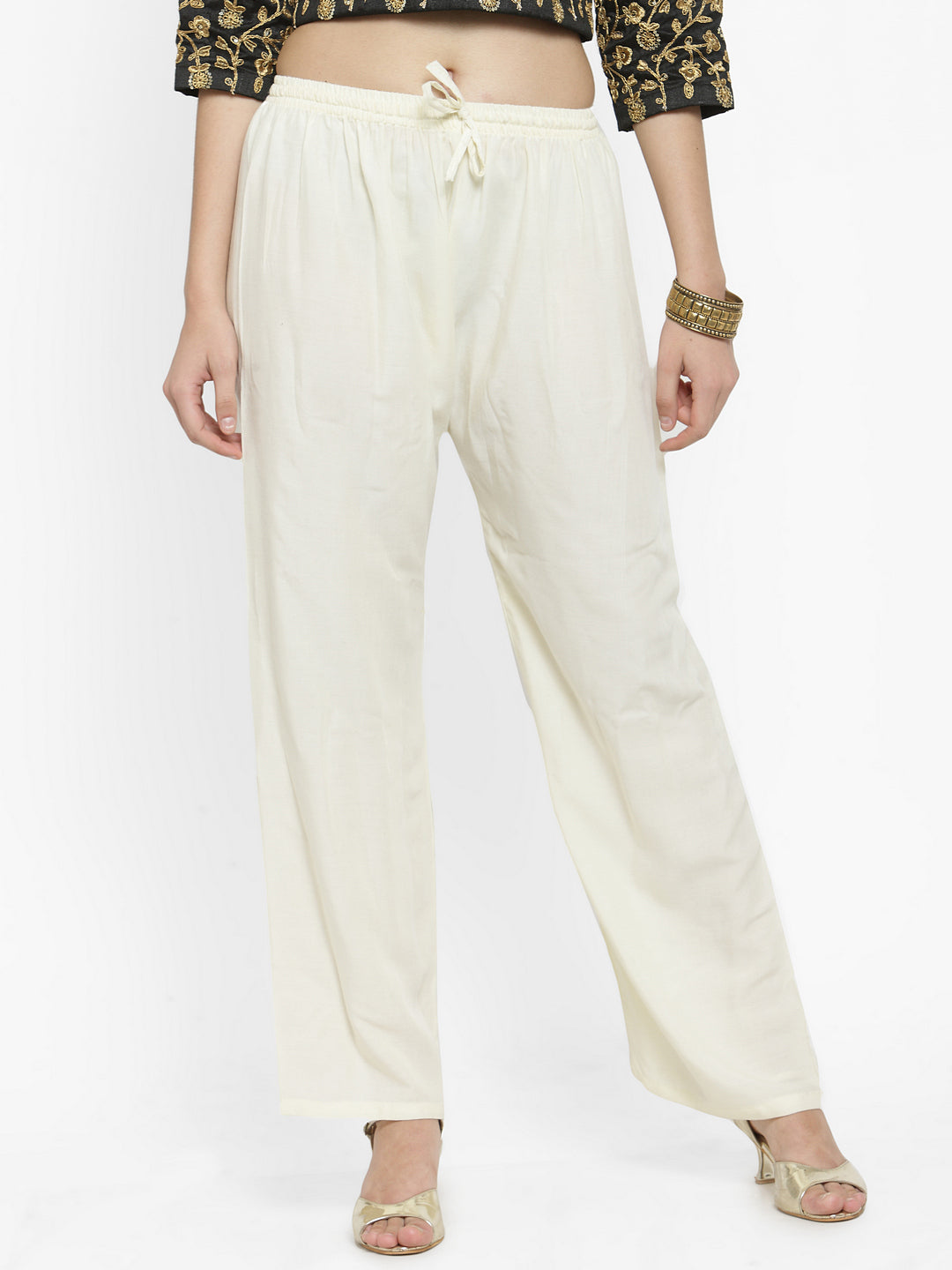 Women's Solid Off-White & Fawn Rayon Palazzo (Pack Of 2)