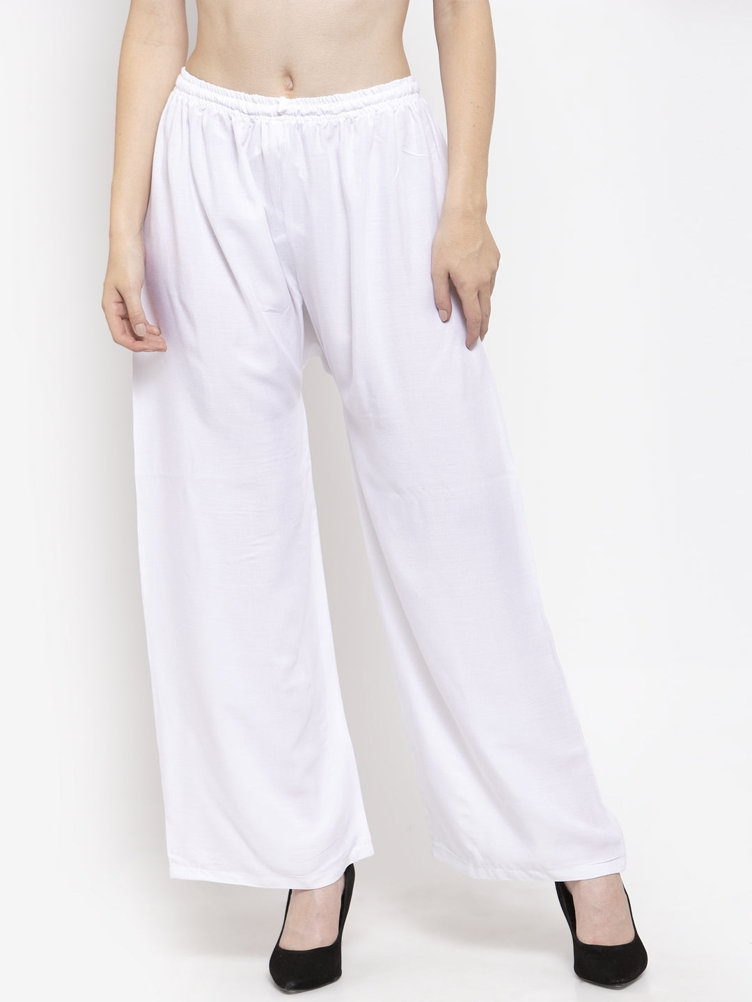 Women's Solid White & Mustard Rayon Palazzo (Pack Of 2)