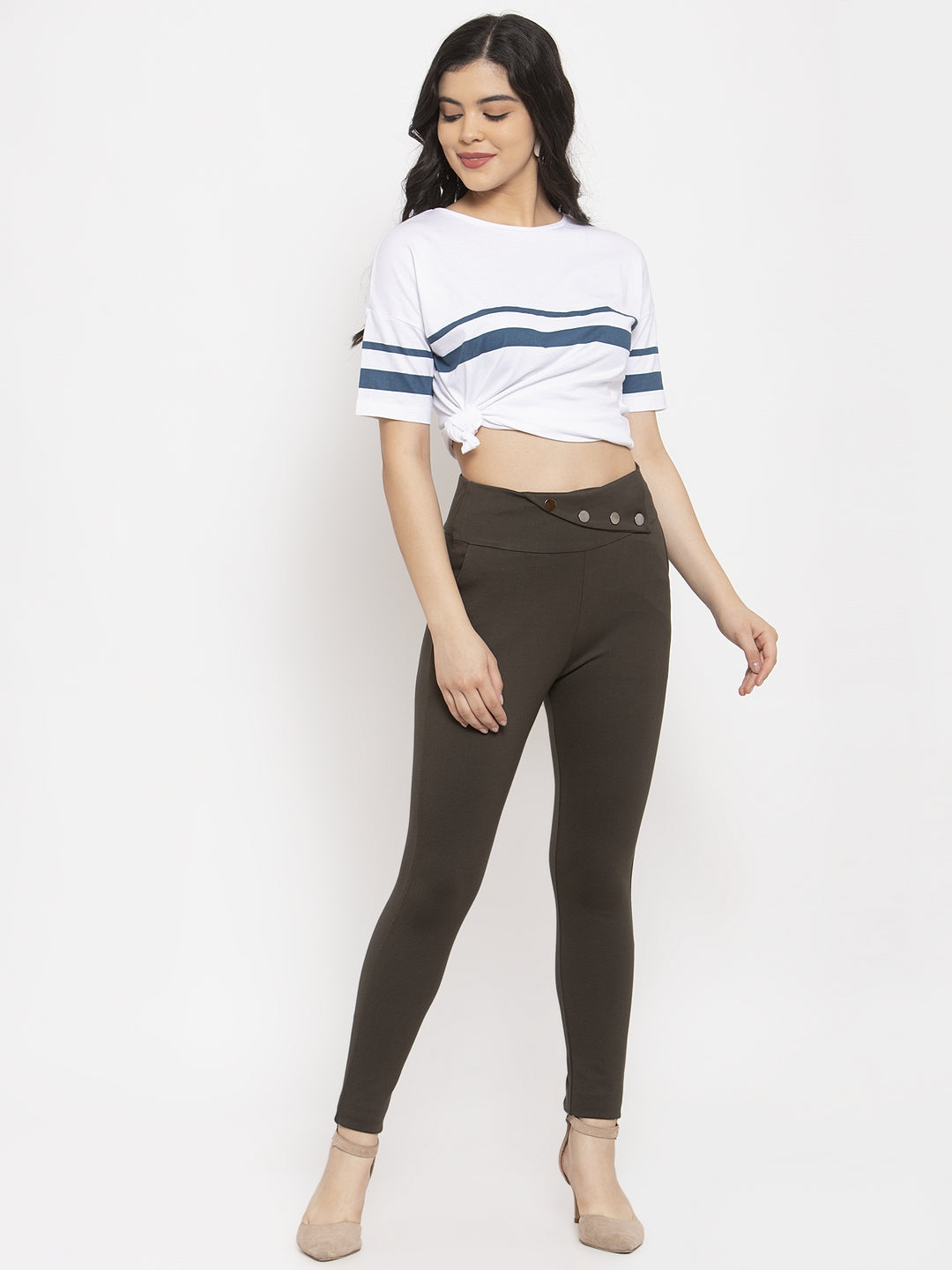 Women's Olive Relaxed Fit Jeggings