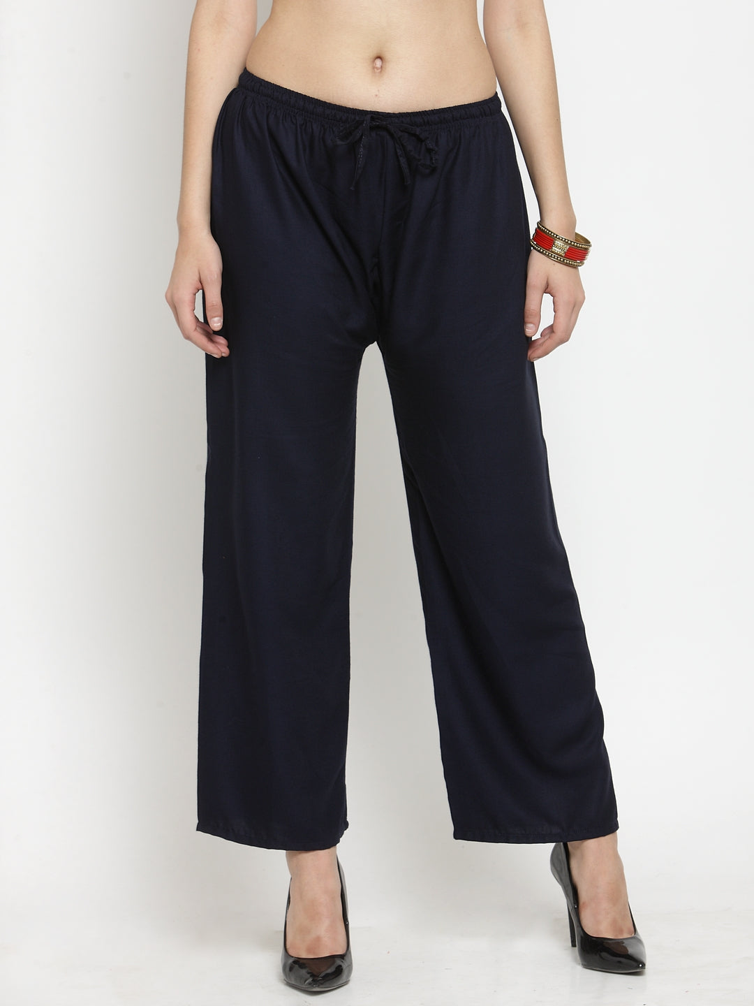 Women's Solid Navy Blue & Pista Green Rayon Palazzo (Pack Of 2)