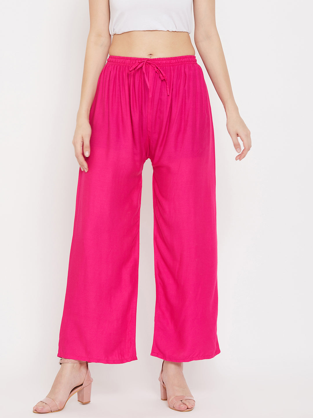 Women's Solid Magenta & Bottle Green Rayon Palazzo (Pack Of 2)
